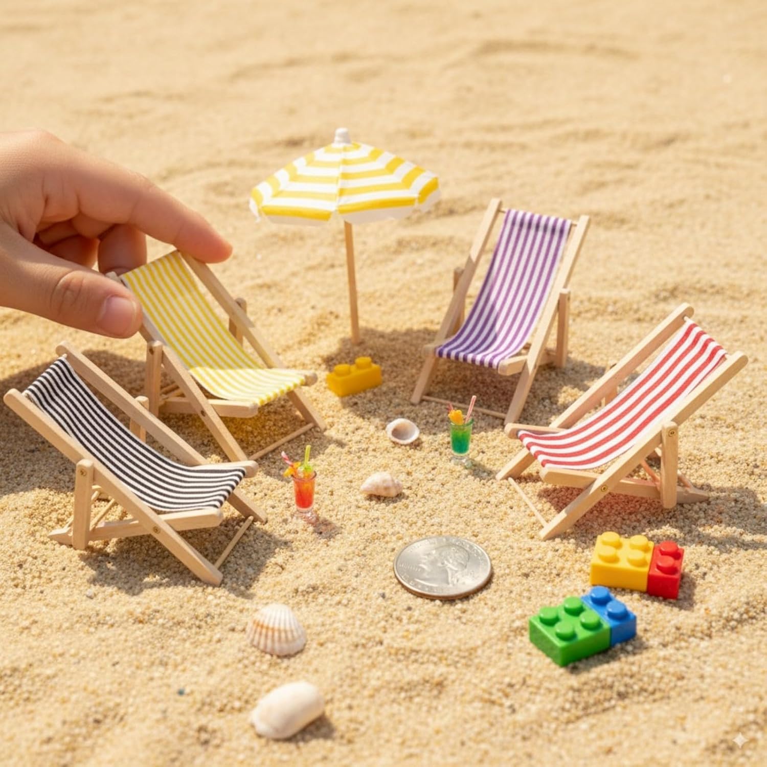 LUOZZY ドールハウスミニチュア家具アクセサリー ミニ木製折りたたみビーチサンバスチェア ロングデッキチェア フェアリーガーデン