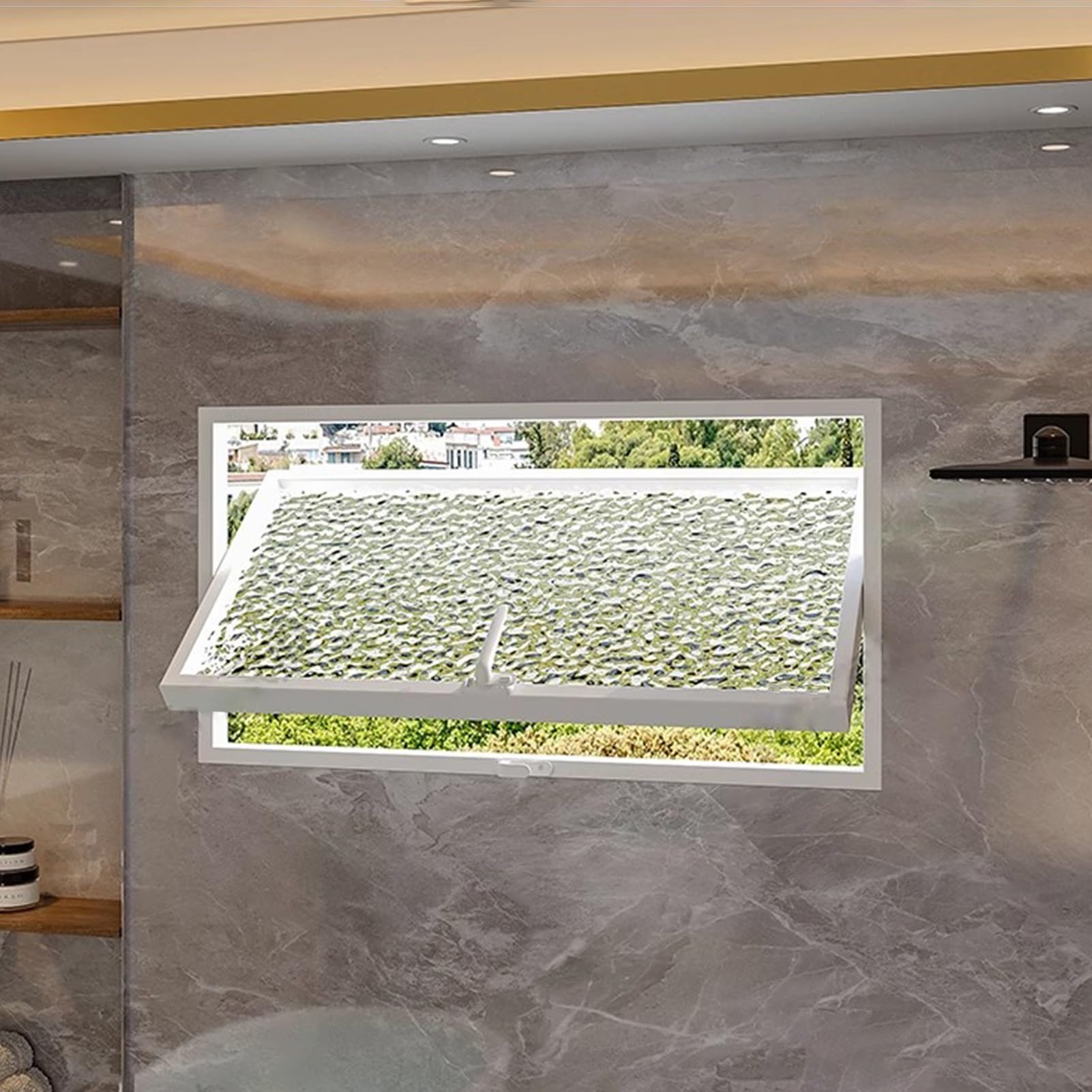 Finestra in Metallo Rettangolare Girevole a 360°, Vetro per la Privacy, Finestra a Battente Girevole, Finestra di Ventilazione incorporata per Bagno Interno, seminterrato (Bianco, 60X30CM/23