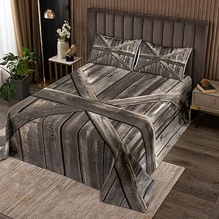 Homewish Gray Wooden Bedspread Quilt Set King Size,Wood Rustic Quilted for Kids Teens Adult,Rustic Vintage Coverlet Set,Farm Farmhouse Bedspread,Soft Luxury Microfiber