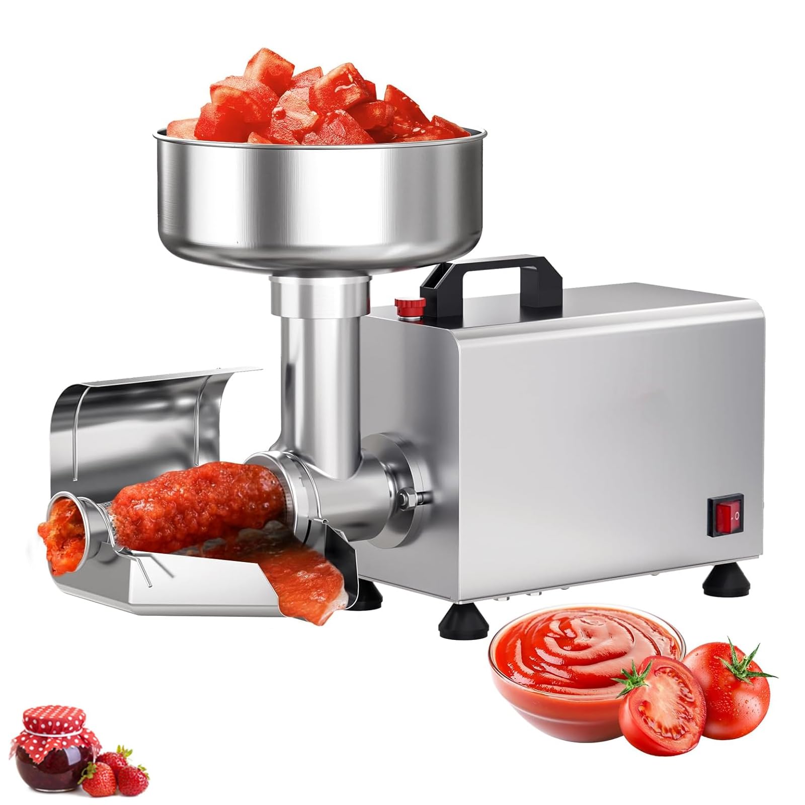 Colino elettrico per pomodoro, 0,6 HP, fresatrice di grado commerciale con acciaio inossidabile 304, colino alimentare per salsa per pomodori, mirtilli, fragole