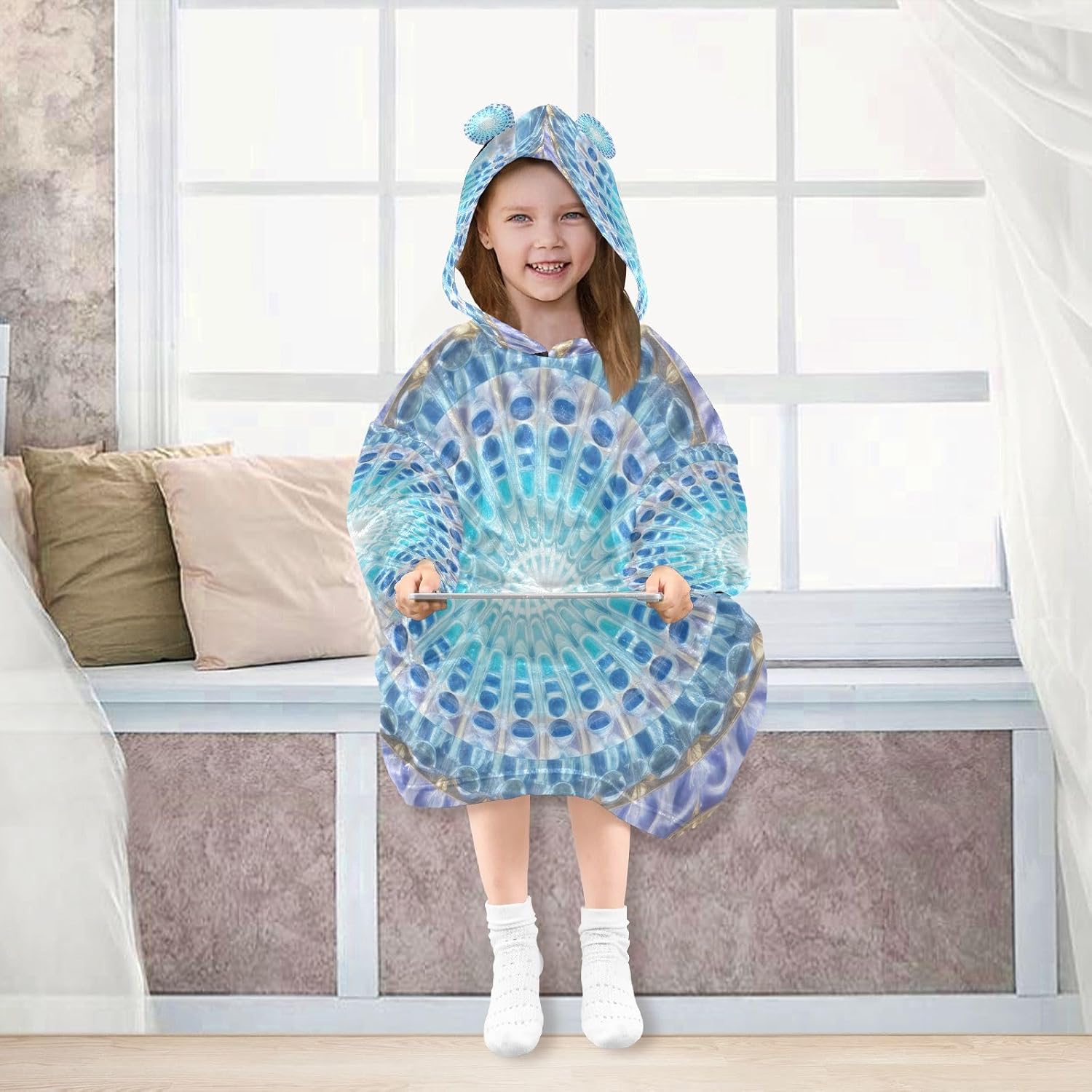 Kigai Mandala Wearable Blanket Hoodie for Kids Oversized Hooded Blanket Warm & Cozy Sweatshirt with Pockets