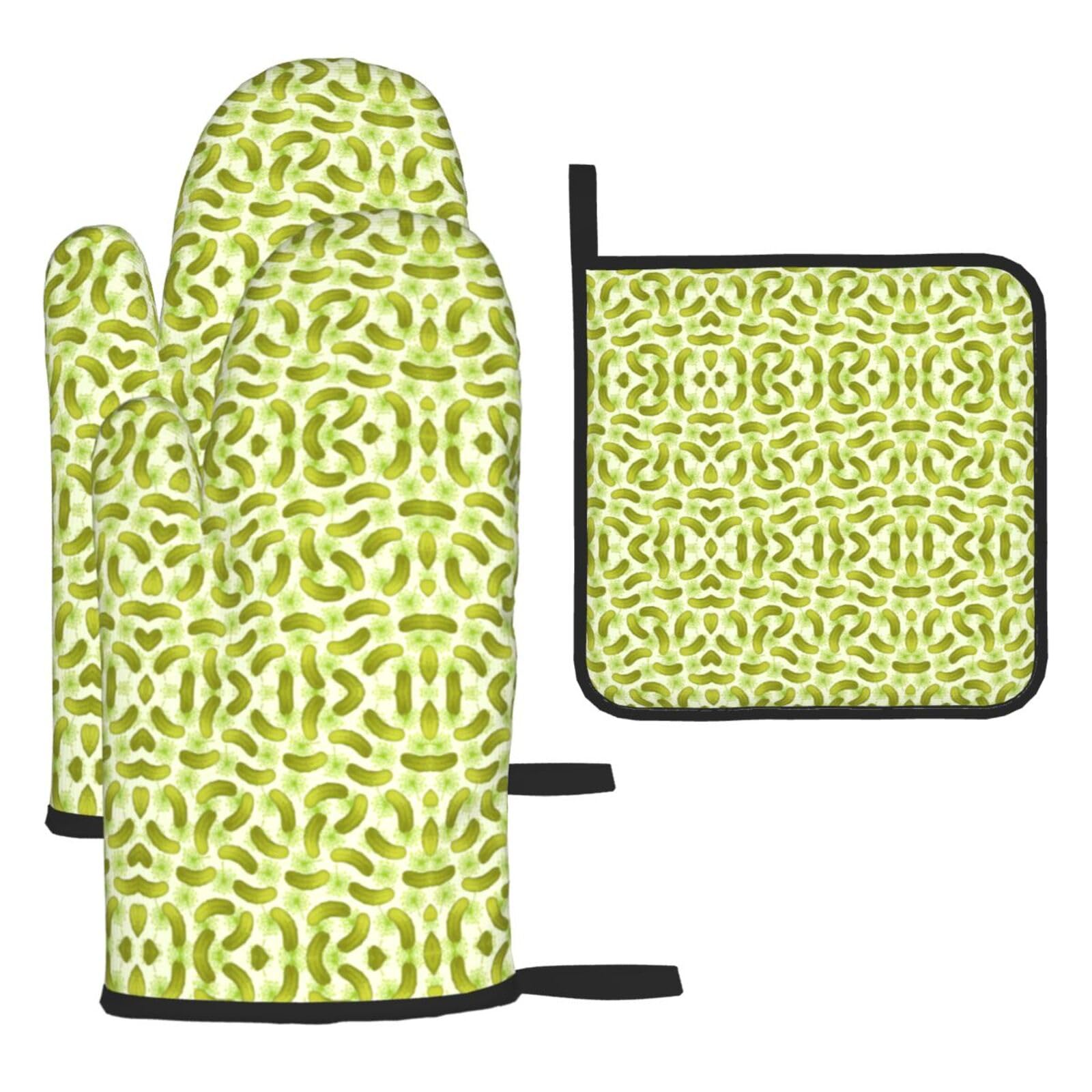 Yyoretp Black Sushi Dill Pickles Print Oven Mitts And Potholders Bbq Gloves-Oven Mitts And Pot Holders For Cooking Baking