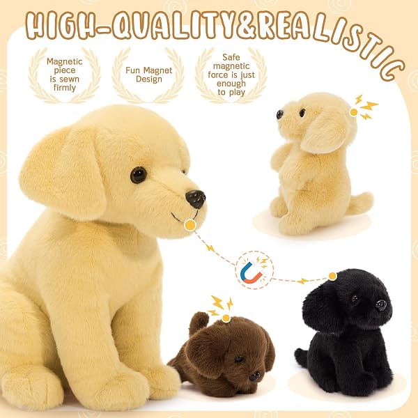 MorisMos Big Labrador Teddy Soft Toy, 30cm Yellow Dog with 3 Cuddly Puppy Inside, Giant Dog Plush, Realistic Fluffly Labrador Gift for Kids Birthday Christmas Deco - 4
