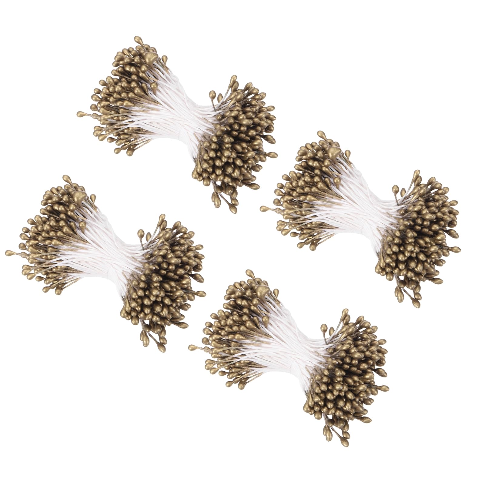 sourcing map 3mm Double Head Flower Stamen 960 Pcs Bright Artificial Floral Stamens Pistil for Christmas Wedding Flowers Making Scrapbook Decoration DIY Crafts, Gold