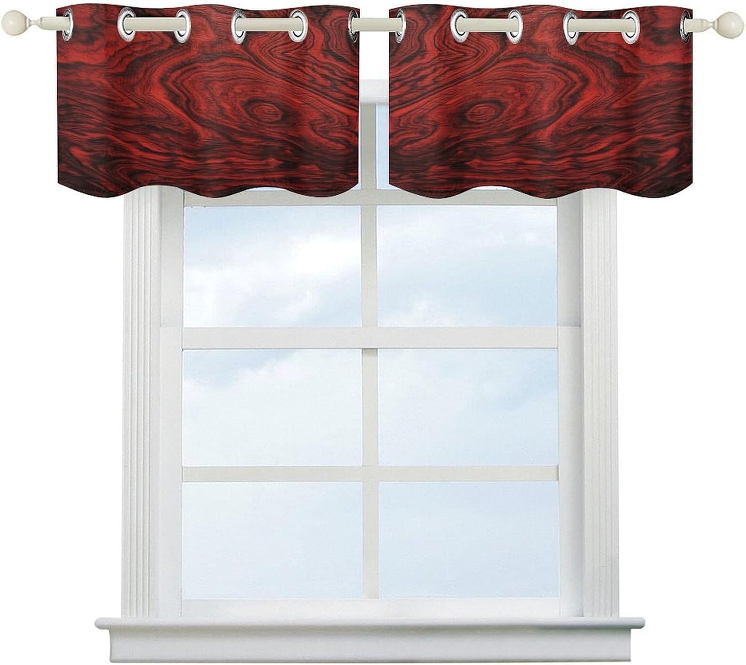 Red Pattern 2 Pack Valance Curtains Window Treatments. Adjustable Curtain with Rod Pocket.Cafe Curtains is Half Curtains for Privacy Decorative 52x18.1 Inch.