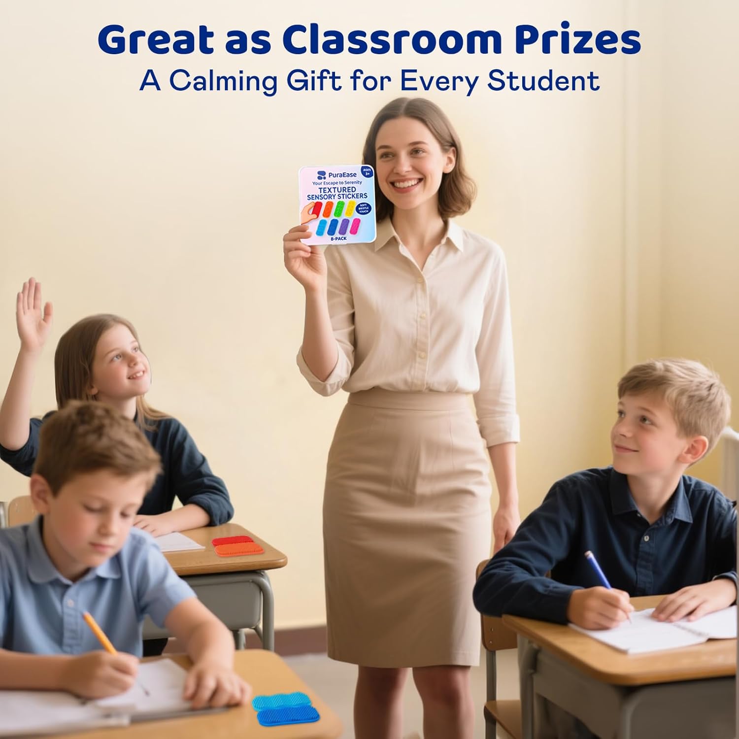 Bristle Tactile Sensory Stickers – 8PC Soft & Gentle Textured Fidget Strips for Kids & Adults – Calm Strips for Autism, ADHD, Anxiety Relief – Quiet Fidget Toys for School, Classroom, Desk & Gifts