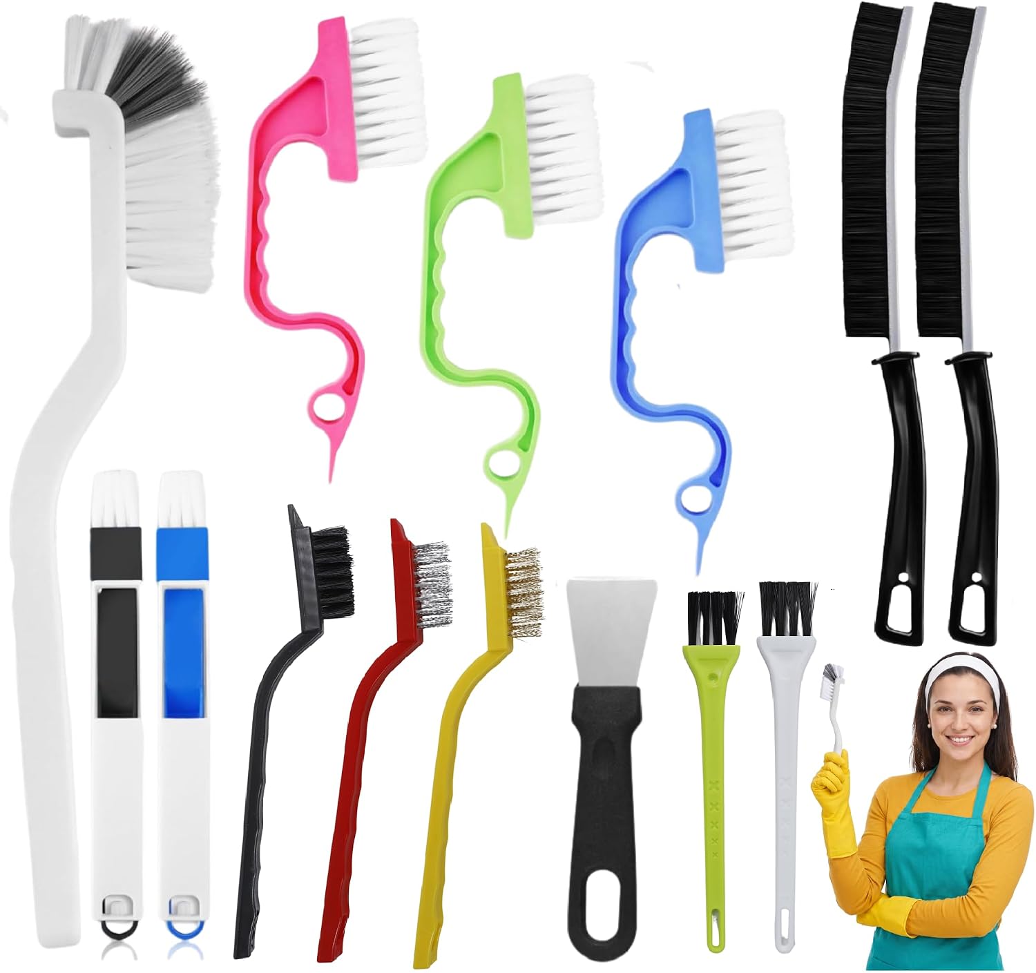 14Pcs Small Crevice Cleaning Brush Set, Hard Bristle Cleaning Tool, Multi-Purpose Cleaning Brushes for Kitchen, Bathroom, Corner, Sink, Cup, Grout, Tight Spaces