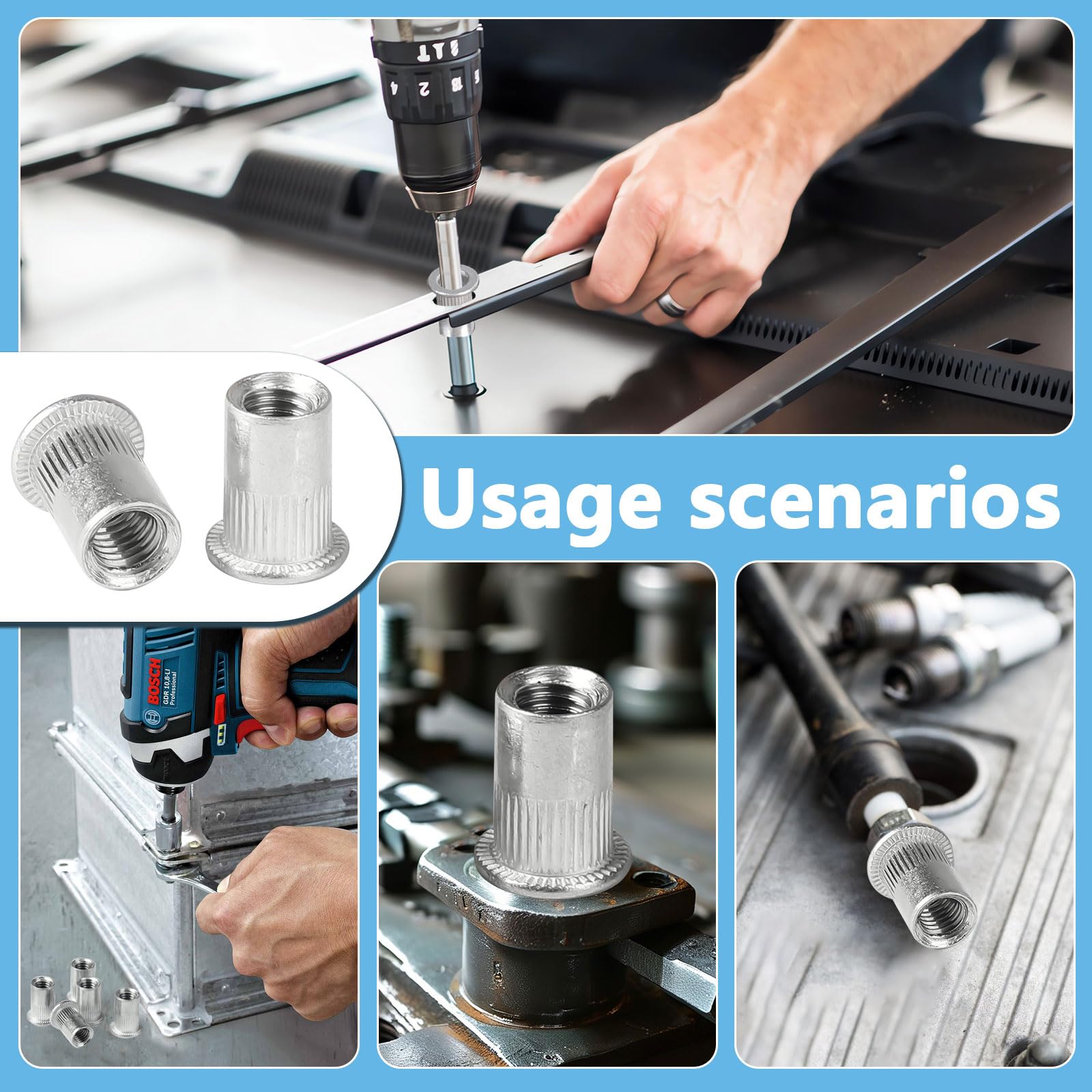 105 Pezzi Rivetti Filettati Alluminio M6 | Con Dadi E Scatola Portaoggetti | Per Fai Da Te E Mobili - Foto 4