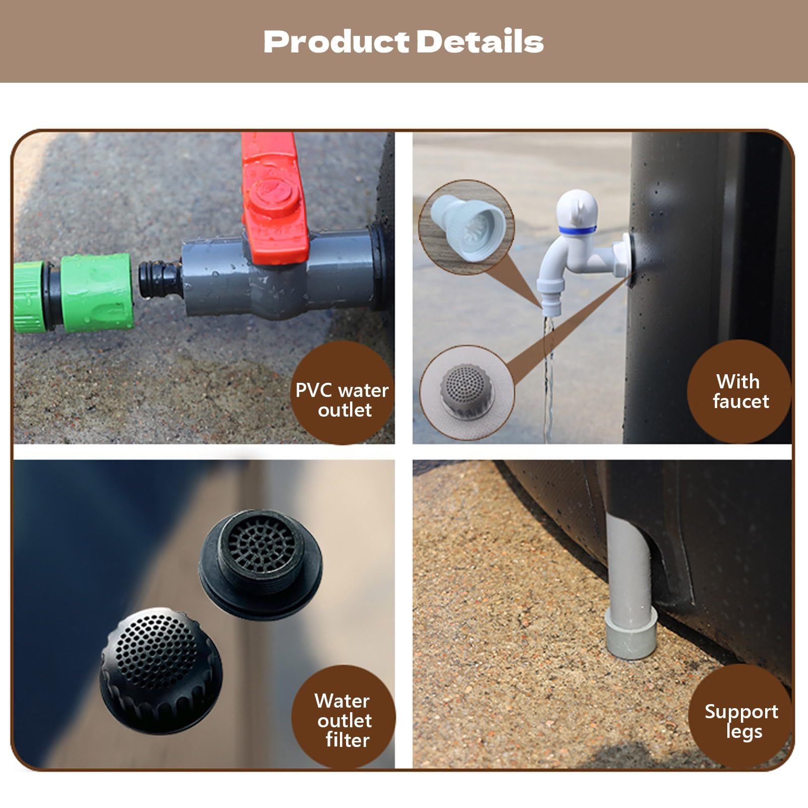 Depósito de almacenamiento de agua portátil plegable de PVC de 100 L con espiga, colector de agua de lluvia ideal para jardín al aire libre y uso en césped, color negro