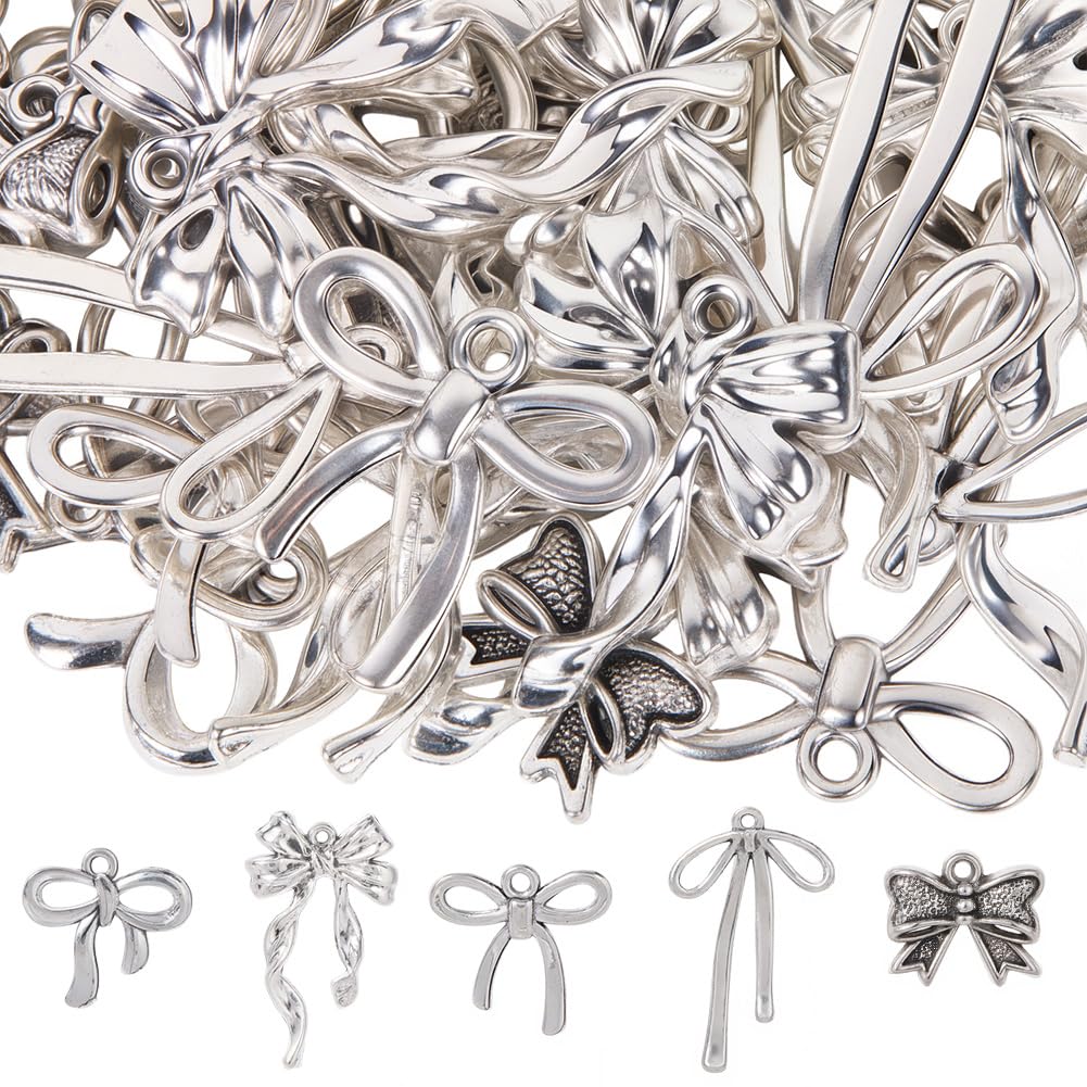Pendentif nœud papillon argenté pour création bijoux DIY et boucles d'oreilles
