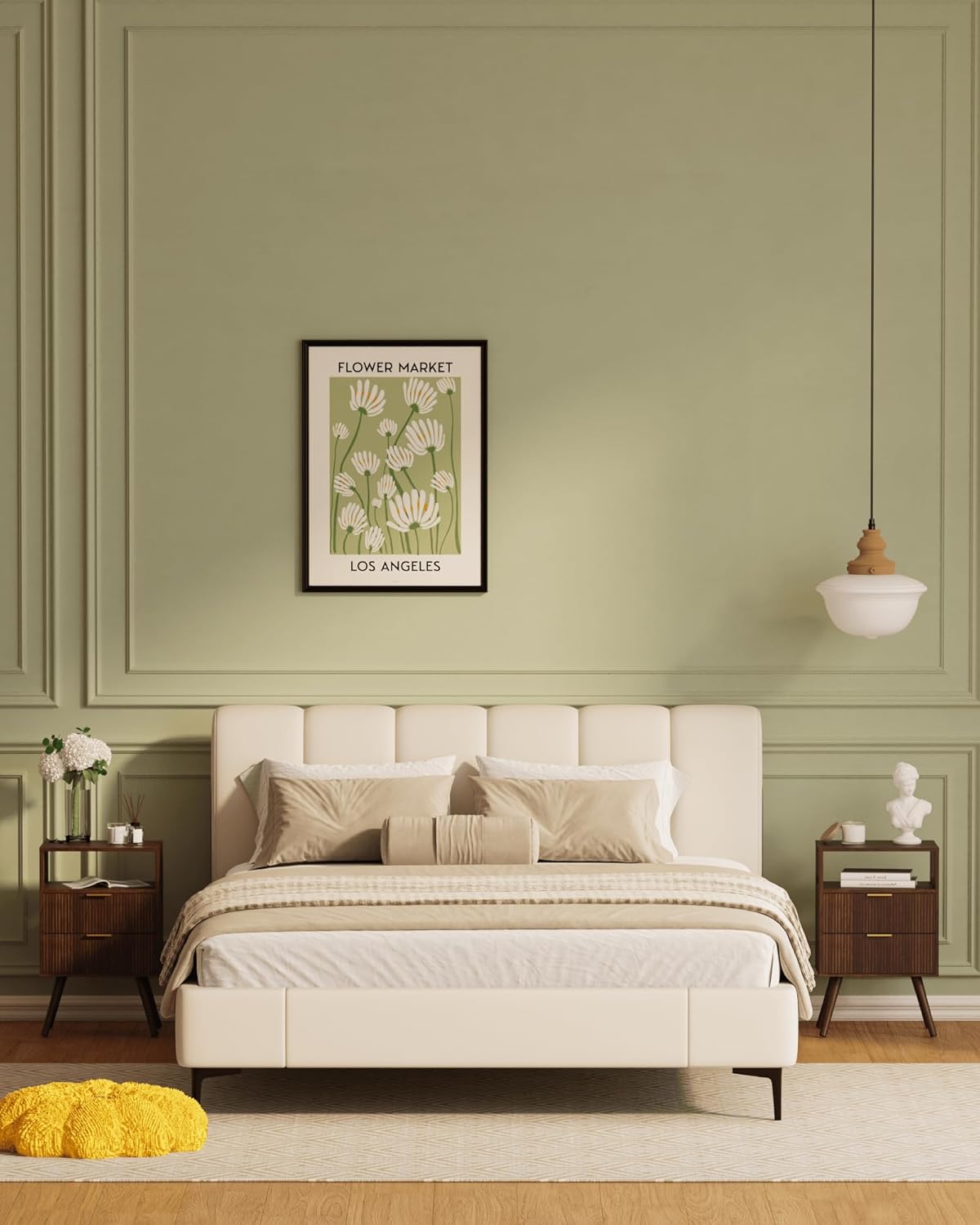 Nightstand,Modern Bedside Table with 2 Storage Drawer and Open Wood Shelf, for Bedroom and Small Spaces,Night Stand with Solid Wood Legs,Walnut Brown - Image 7