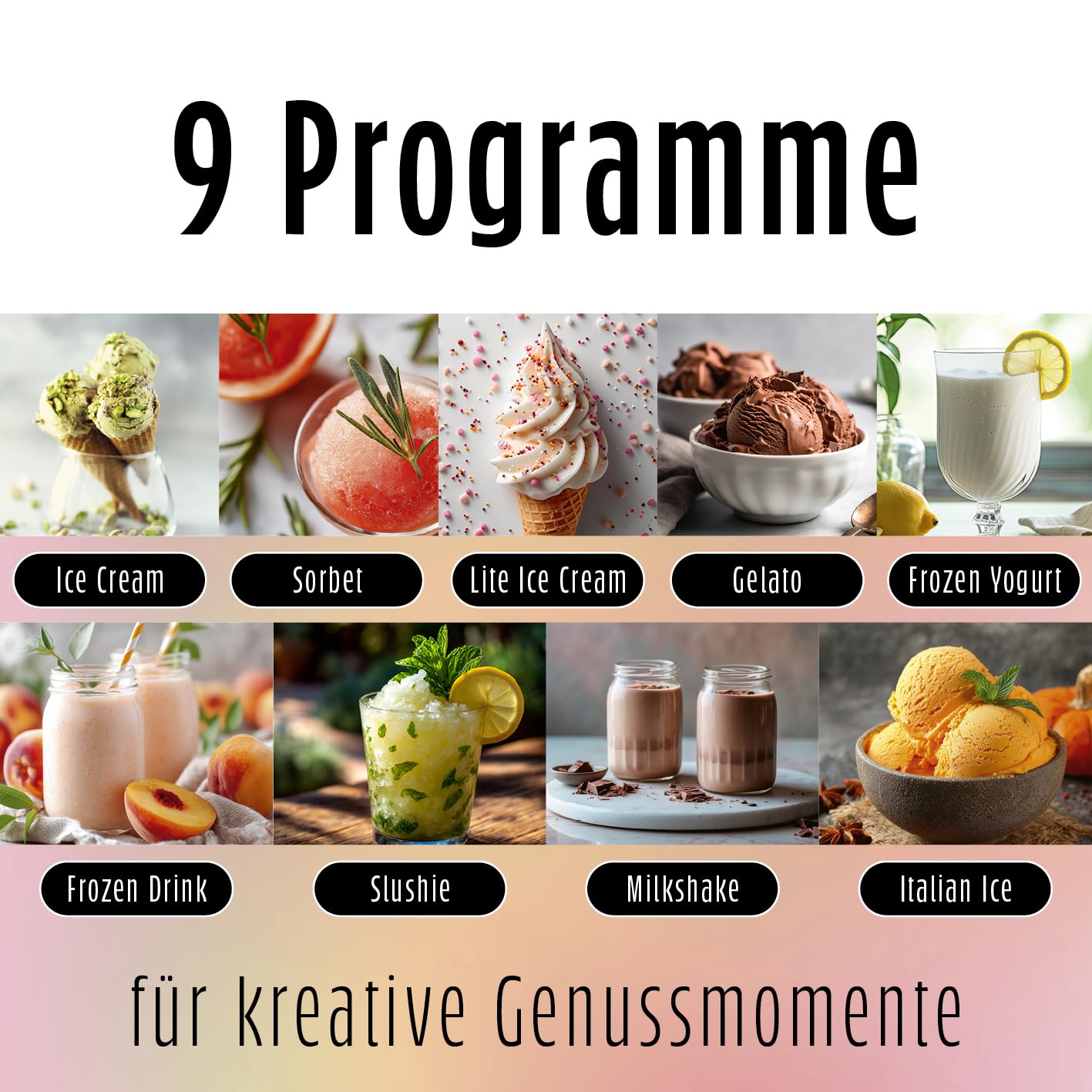 GOURMETmaxx SmoothUp Touch Eismaschine 700 Watt | Eismaschine 9 Programme + Mix-in-Funktion | Eiscreme-Maschine - Slushies & Eiscreme selber machen | Speiseeisbereiter LED Display, 2 Becher inklusive