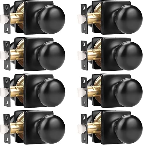 Miniatura 1 de GOBEKOR Paquete de 8 perillas para puerta de paso, perillas interiores para puerta de armario color negro mate con cerradura, perillas de puerta