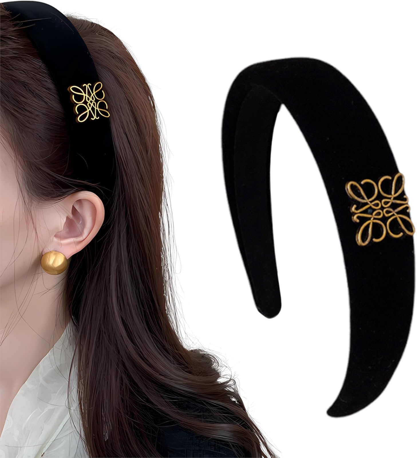 Ceoyiler Fashion Headbands, Black Velvet Headband for Women, Classic Retro Design Hair, Suitable for Women Fashion Headband (Black)