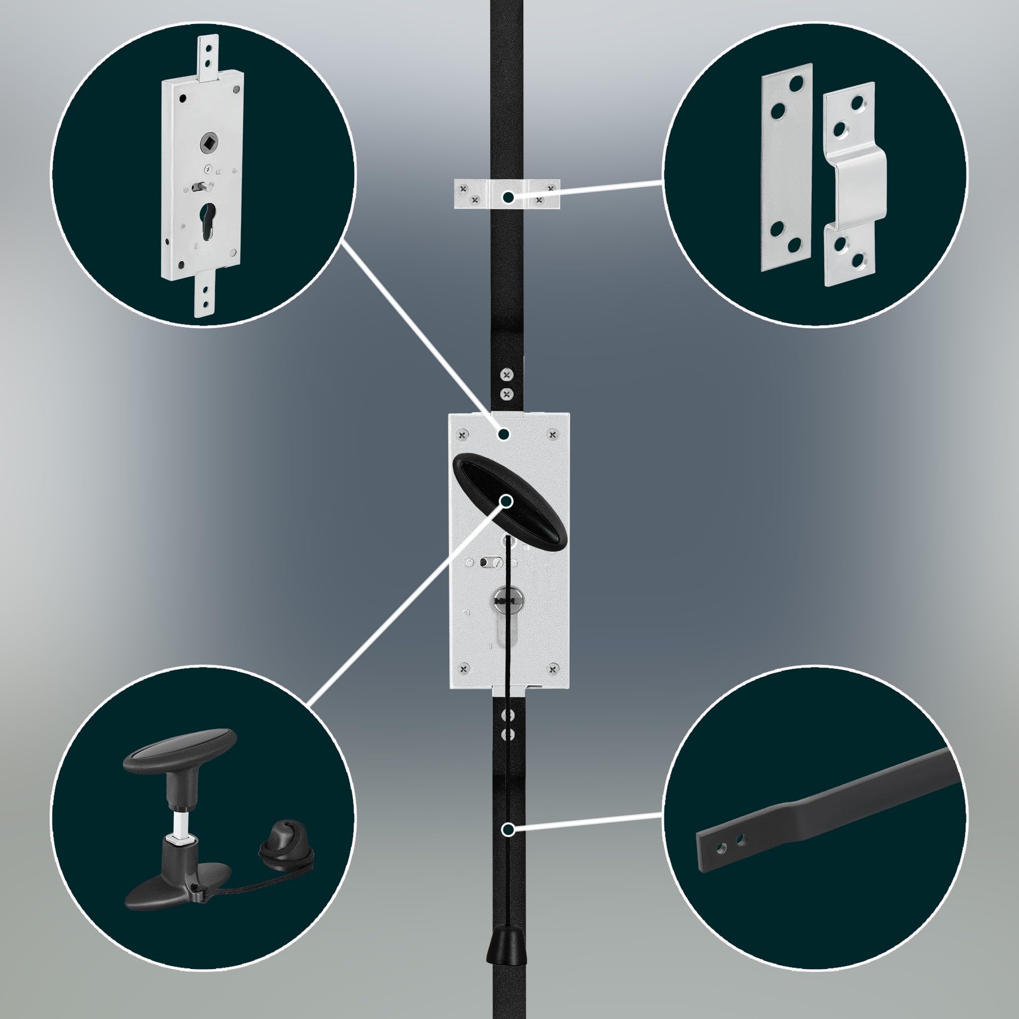 KOTARBAU® Cerradura para Puertas de Garaje batientes, Puertas de almacenes, rejas, Cerradura de embutir, Cerradura para Puertas y portones 60 mm, Cerradura Vertical - Juego Completo