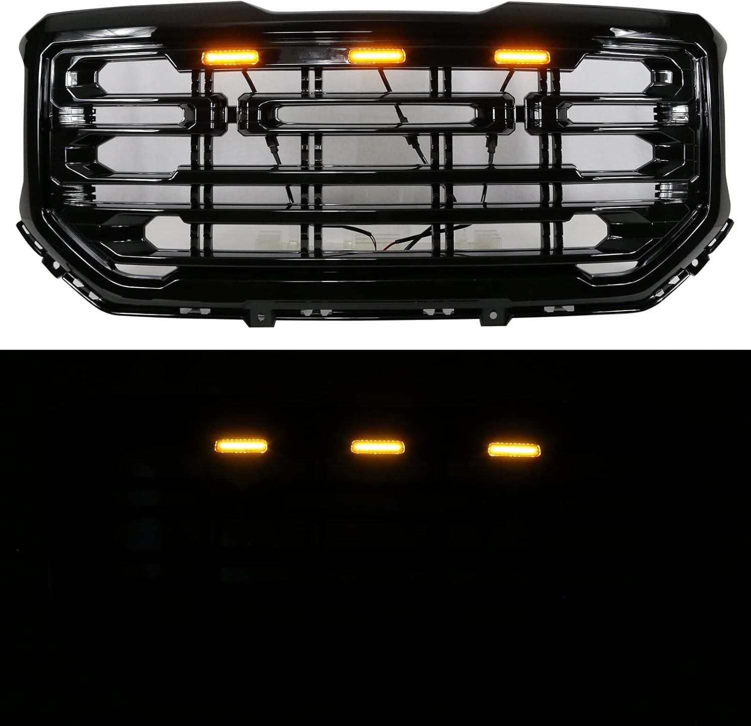 IKON MOTORSPORTS, Gloss Black Truck Grille Compatible With 2016-2019 GMC Sierra 1500, Bolt-On Front Upper Hood Conversion Grill Guard, 2017 2018