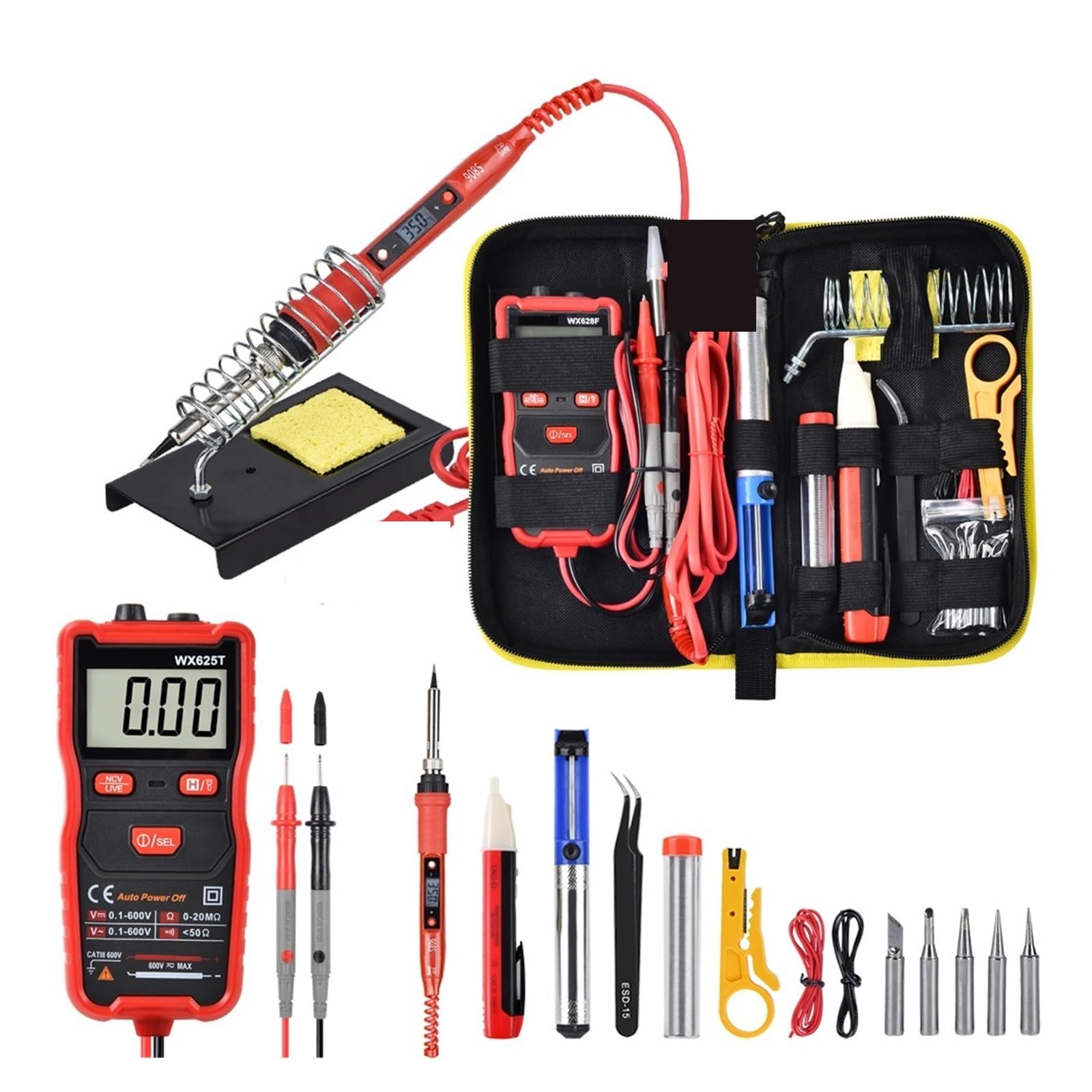 Kit saldatore da 80 W, LCD a temperatura regolabile, con punte di saldatura multimetro Strumenti di saldatura for pompa dissaldante(Rot)