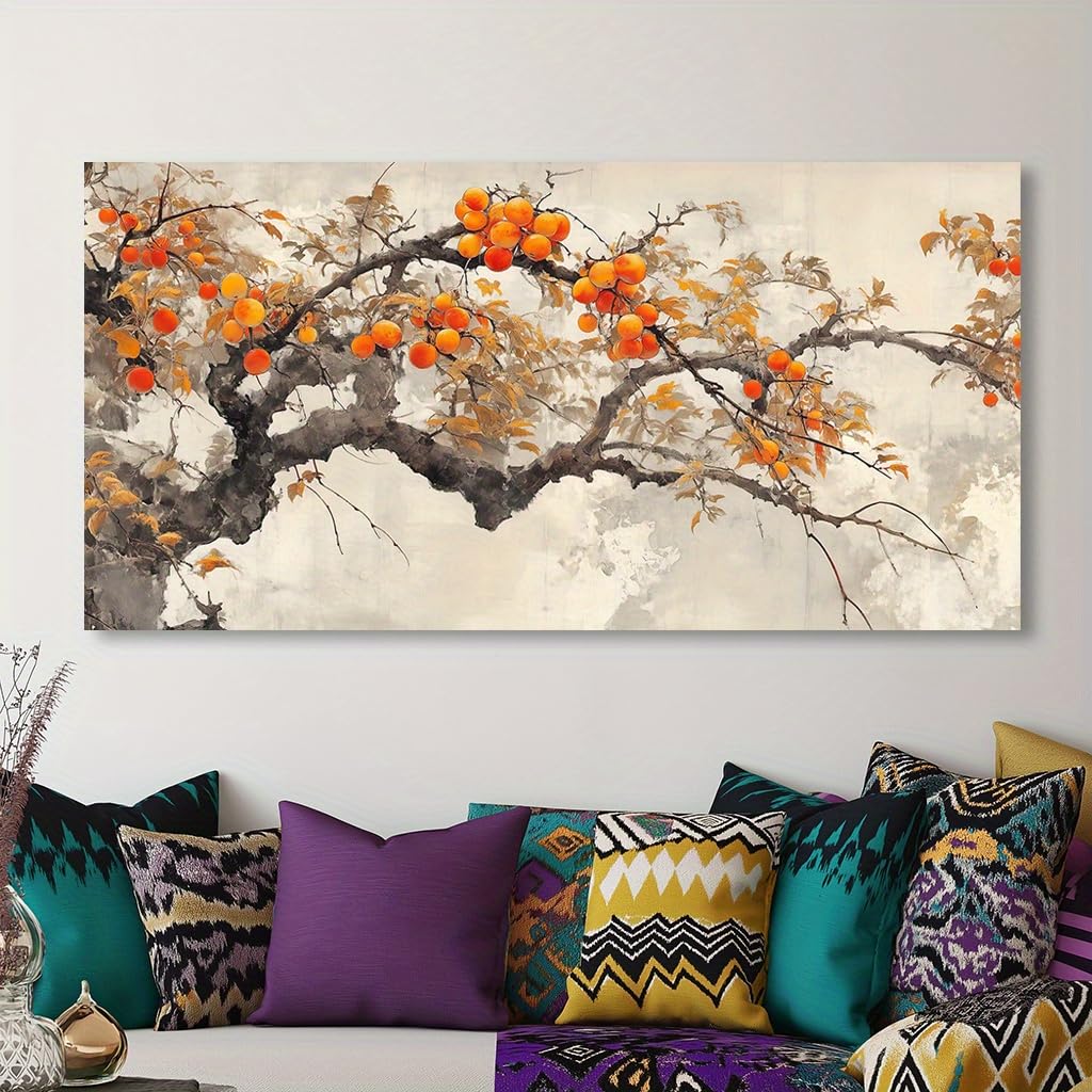 IHHGNB Abstract Wall Art Prints Persimmon Branch Painting Wall Decor, Contemporary Canvas Picture Artwork for Home Decoration(20x40cm(8x16in)/No frame)