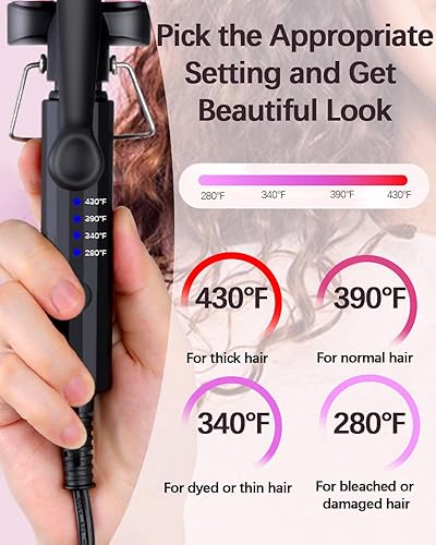 Miniatura 3 de Mini rizador de pelo de 4 temperaturas ajustables, 12 pulgada, rizador de 3 barriles pequeño, rizador de pelo de doble voltaje, tamaño de viaje,