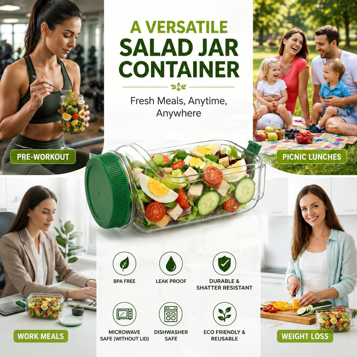 Nexoro Salad Bowl Jar with Lid