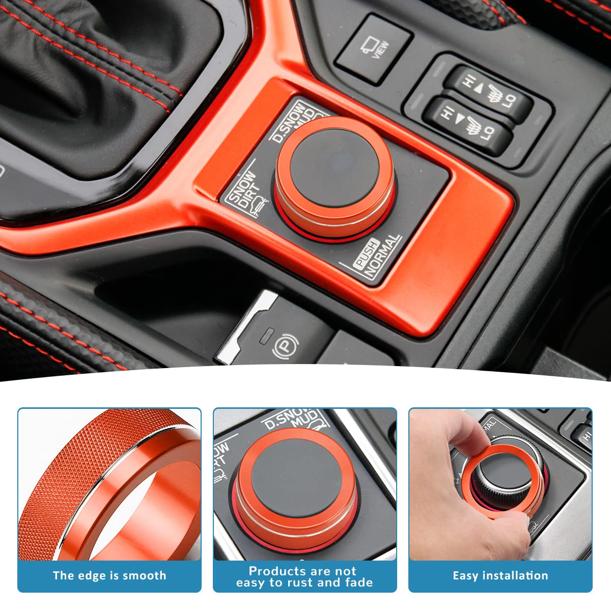 Auovo Radio Knob Cover for Forester 2019-2024 AC Knob Ring Air Conditioning Volume Tune Switch Knob Trim Drive Mode Gear Shift Switch Knob Ring 8pcs (Red-Orange, C)