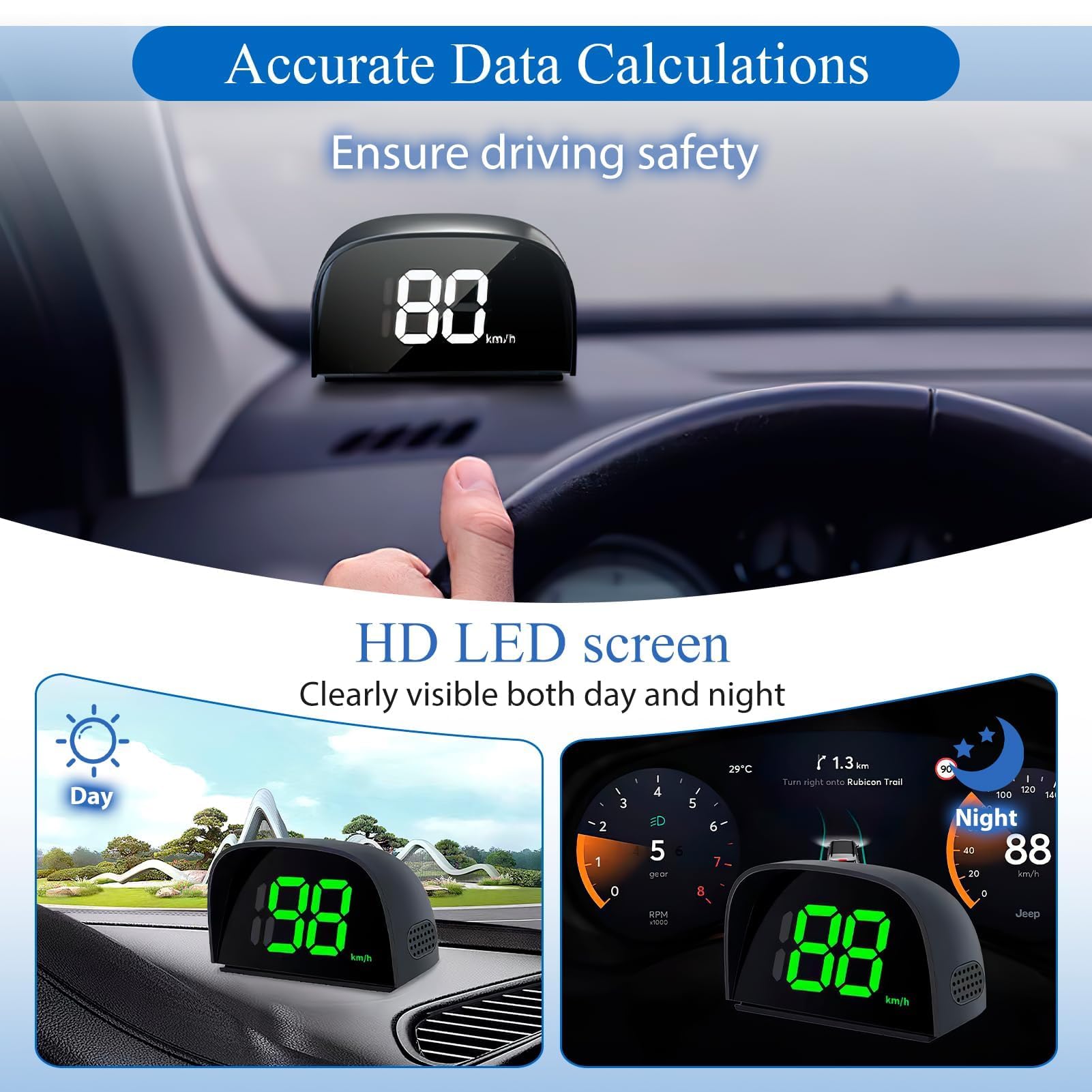 Compteur De Vitesse GPS HUD – Affichage Tête Haute LED – Pour Voiture, Moto, Vélo, Scooter – Installation USB