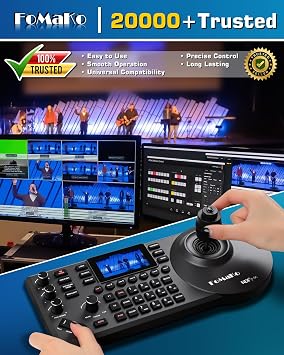 FoMaKo KC608 Pro NDI PTZ Camera Controller (Black) PoE Powered, Built-in LCD Preview, 4D Precision Joystick, NDI Technology, Ergonomic Wrist Rest Design, for Church Live Streaming & Education.