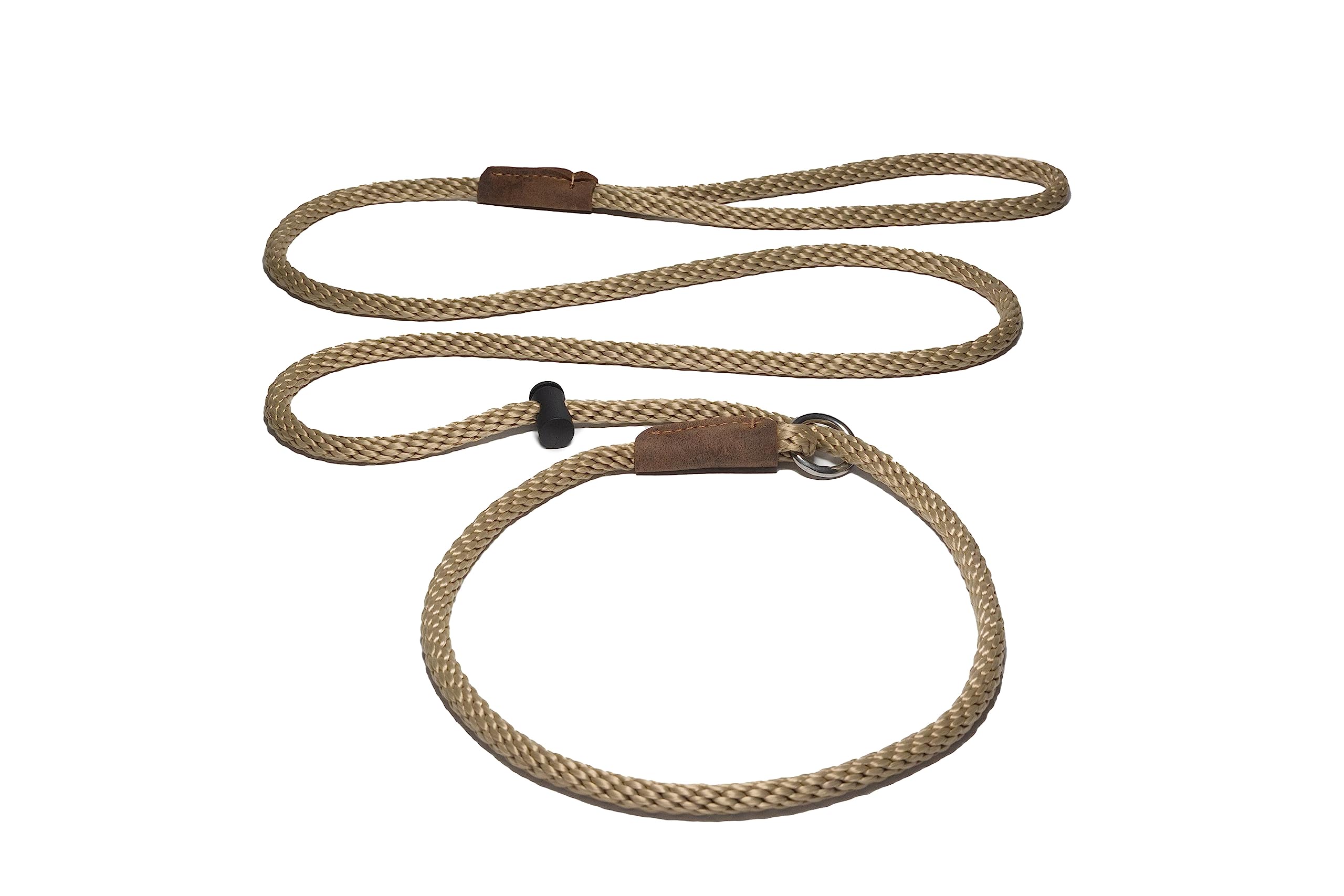 Slip lead/PREMIUM/professional dog training leash/8mm PP rope with the push button snug stopper and hand-stitched leather binding /4-6 feet (6 Feet, Beige)