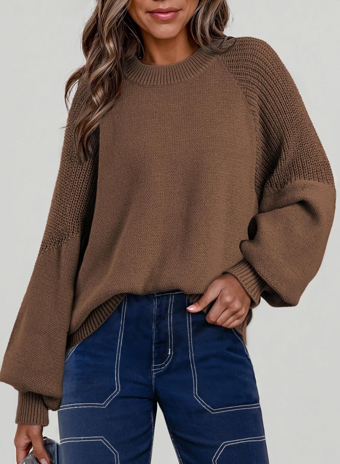 Dokotoo Women's Casual Long Sleeve Sweaters Loose Crewneck Cable Knit Pullover Sweater Jumper Tops