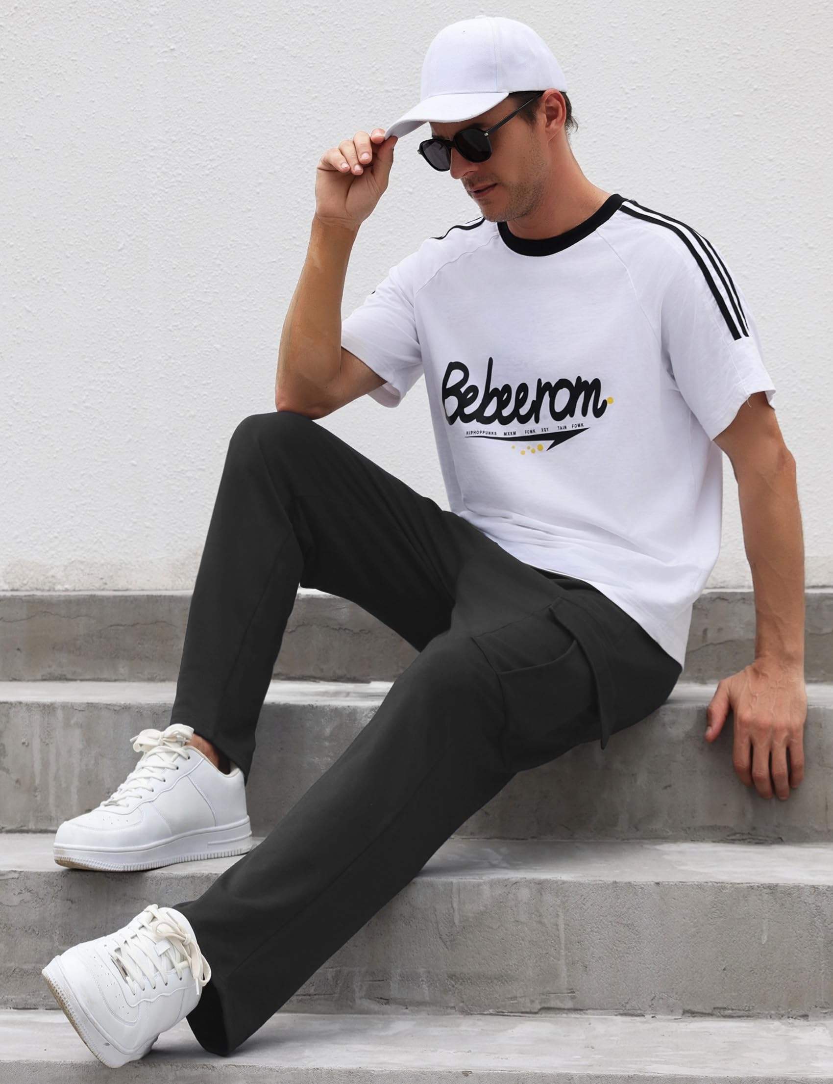 Pantalones de Chándal para Hombre Casuales Algodón Pantalon Largo Talla Grande Cargo Pantalones con Ajustable Cordón Pantalones Deportivos con Bolsillos