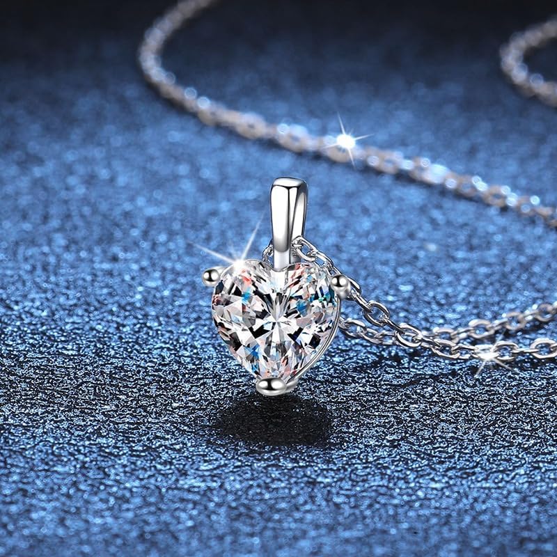 Heart-Shaped Moissanite Diamond Pendant Necklace, Sterling Silver Chain - Image 2