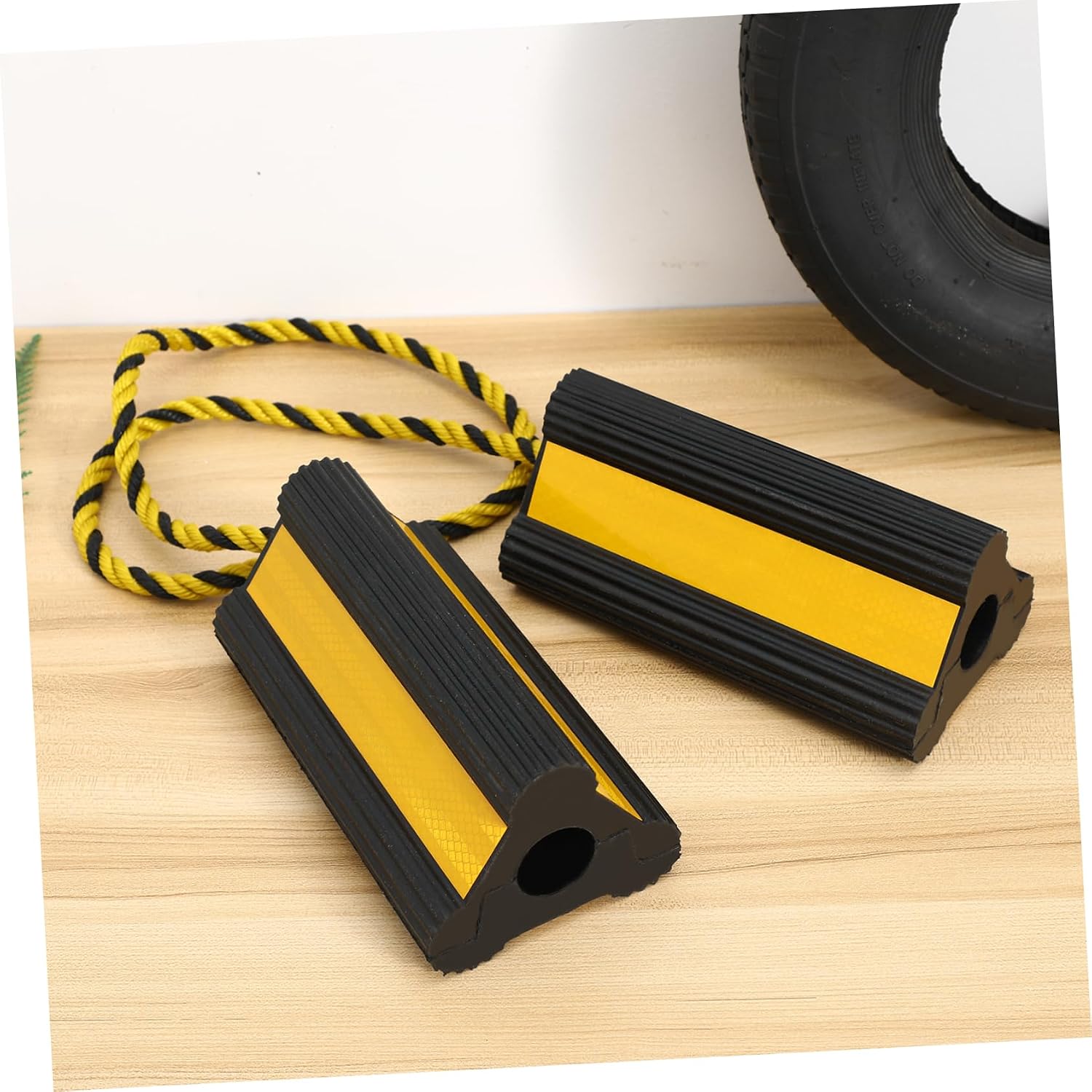 LIFKOME Motorcycle Wheel Chocks Yellow Reflective Sturdy Tire Chocks for Travel Trailers Car Stopper