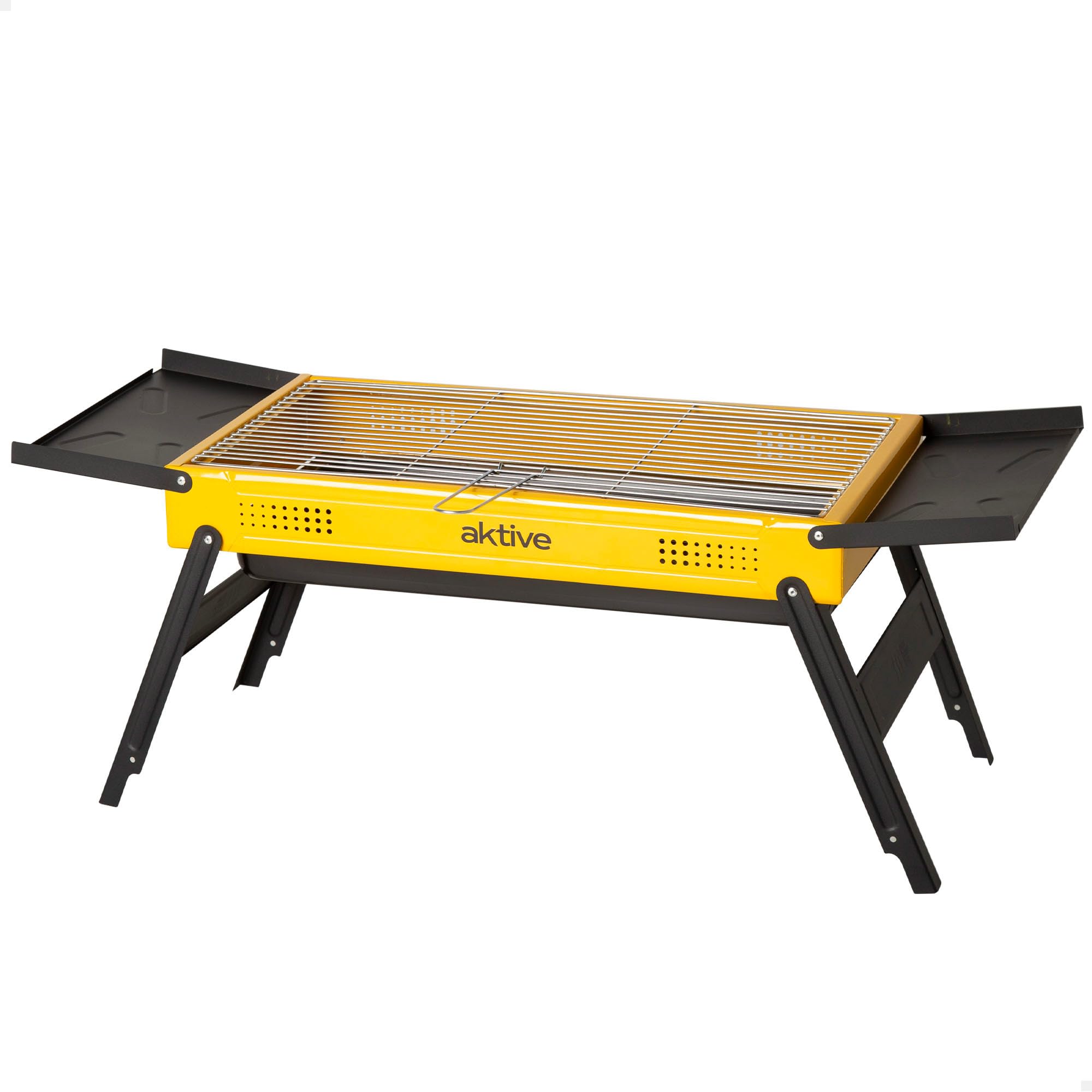 AKTIVE 63124 Barbecue à charbon pliable, en acier émaillé, 89 x 22 x 32 cm, avec plateaux latéraux et grille en acier inoxydable, design portable, idéal pour le jardin et le camping