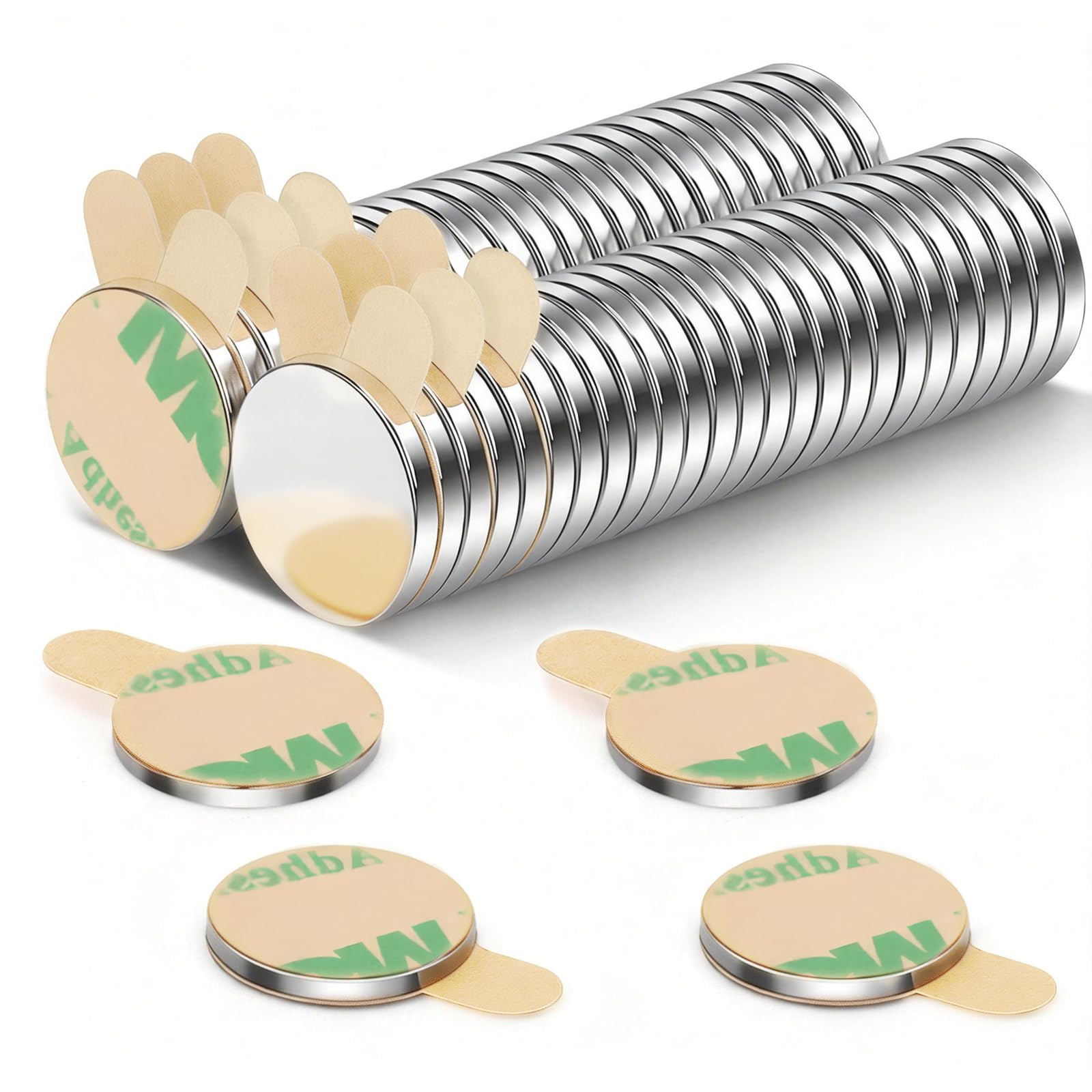 Koprek Silver 100 Pcs Adhesive Magnets 8X1mm, Round Self Adhesive Sticky Magnets, Strong Mini Neodymium Magnet, For Model Making, Office Use, Kitchen, Diy Projects, Magnetic Boards, Refrigerators, Crafts