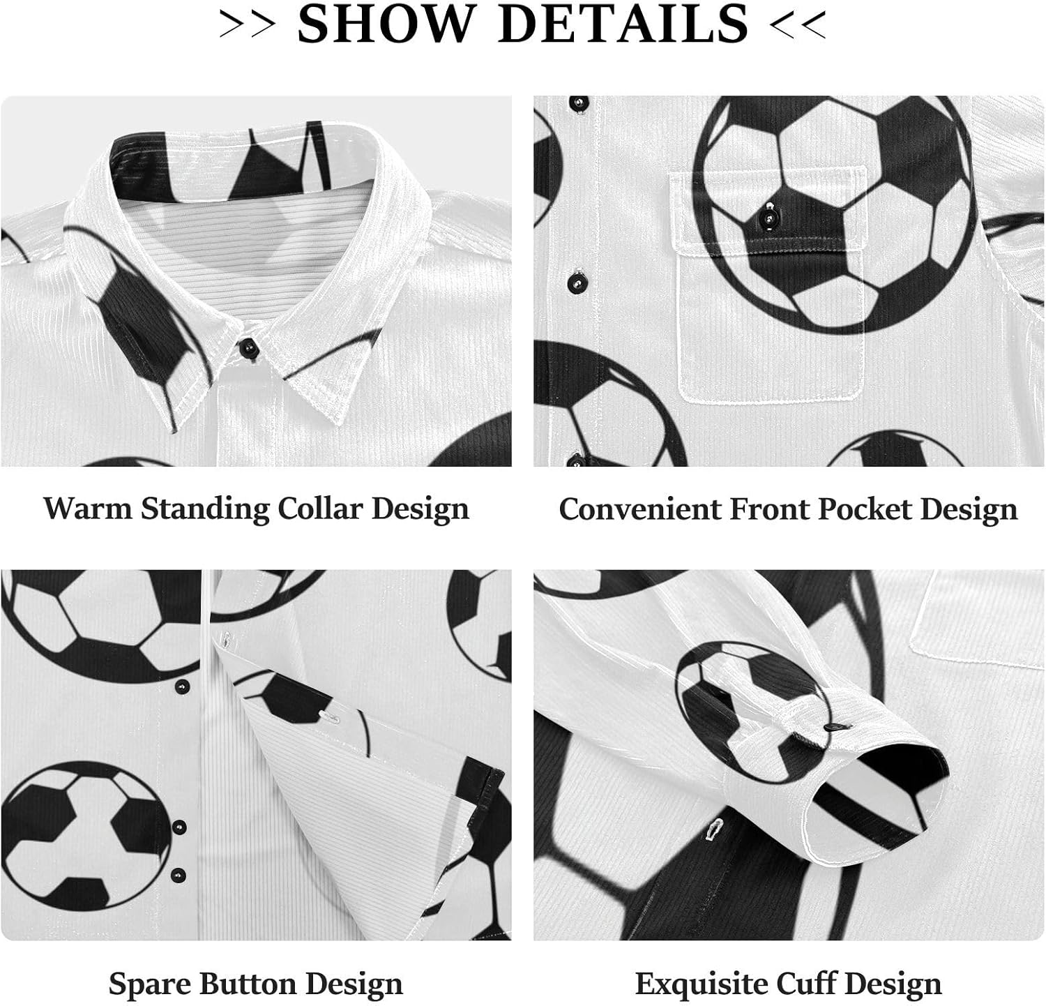Modern Football Soccer Sport Woolen Cord Fabric Mens Rugby Shirts Long Sleeve for Women Print with Pockets