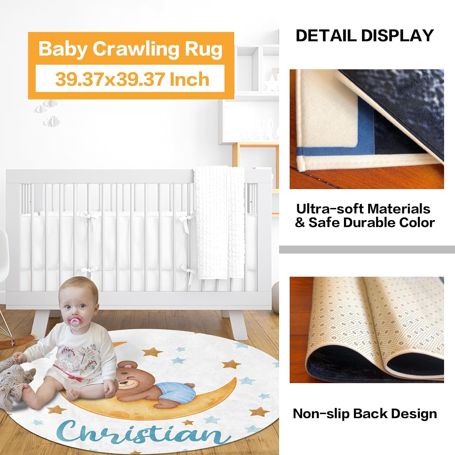 Custom Baby Crib Bedding Set - Moon Animal Personalized Name Nursery Bed 3 Pcs Set - Chic Soft Blanket, Sheet, Crawling Rug for Newborns Boys Girls Gifts Color02-Bear