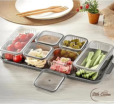 6 Rectangular Compartment Lid Breakfast Set Acrylic