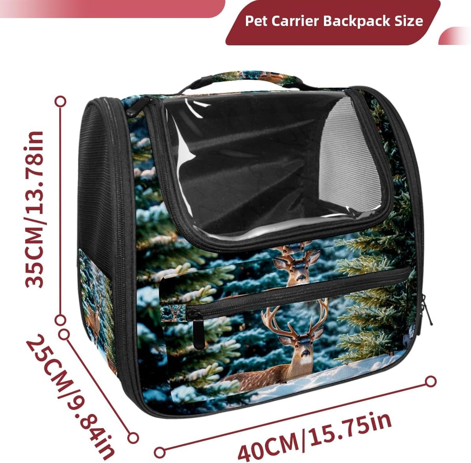 Portable Travel pet Backpack Carrier Hamster Bag Small Dog cat Carrier Breathable Hang Bag, Christmas Tree Deer (3)