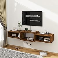 Vista 8 de IBUYKE Floating TV Stand Wall Mounted with Power Outlet,Wood Wall Mounted Media Console Shelf,Floating Entertainment Center for Under TV Storage for