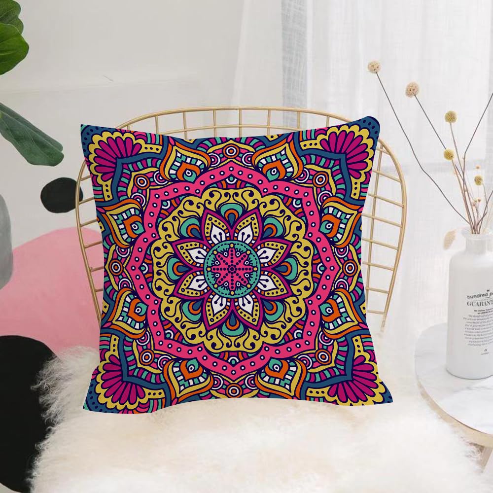 HYOSXW Cushion Cover,Throw Pillow Case Home Decorative for Living Room Bedroom Sofa Chair 16X16 Inch,Mandala Ethnic Mandala, Geometric psychedelic round,Pillowcase 40X40cm