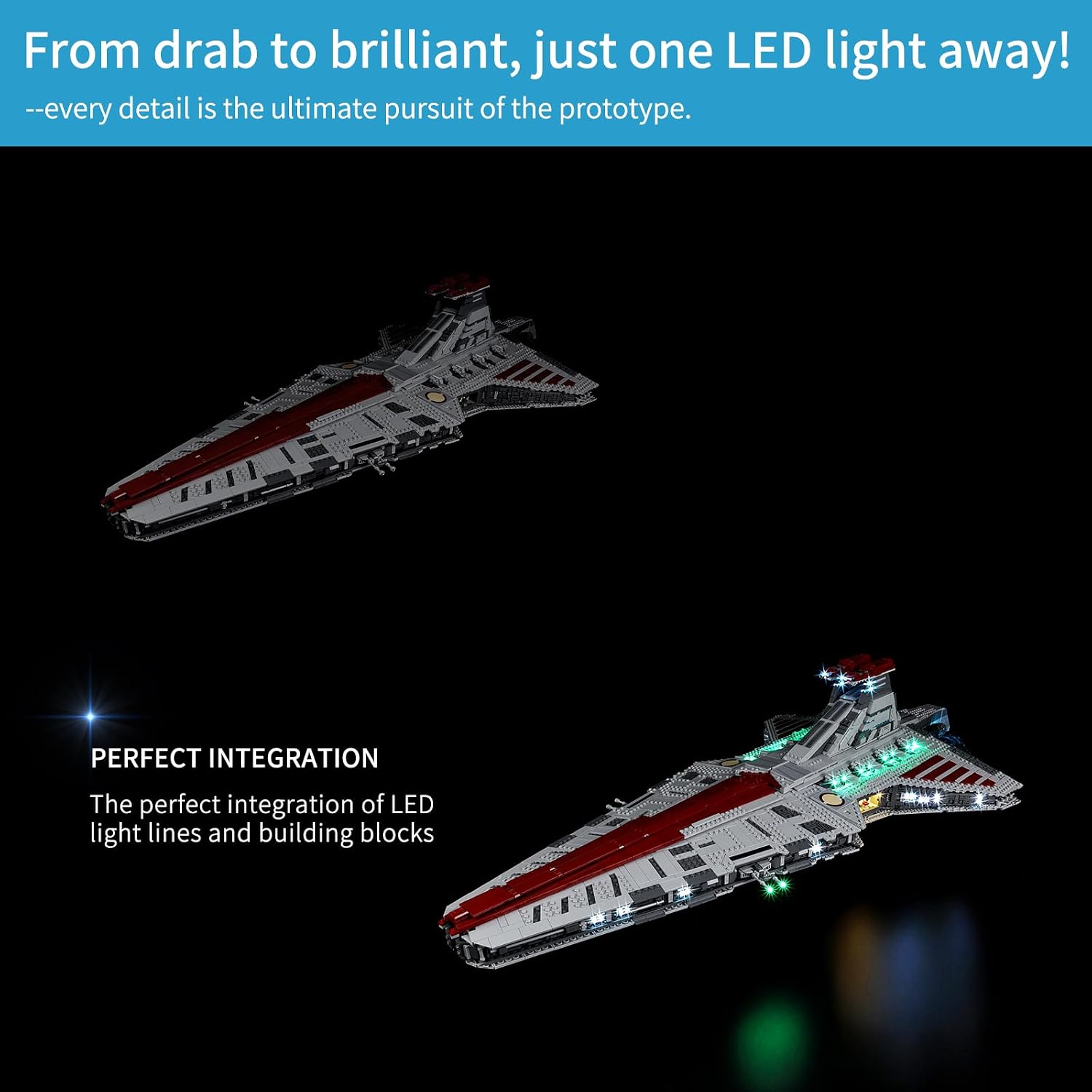 BrickSoul Led Light Kit for Venator, Compatible with 75367 Light Kit, Light Up Your Star Wars Star Destroyer Building Set - RC Version