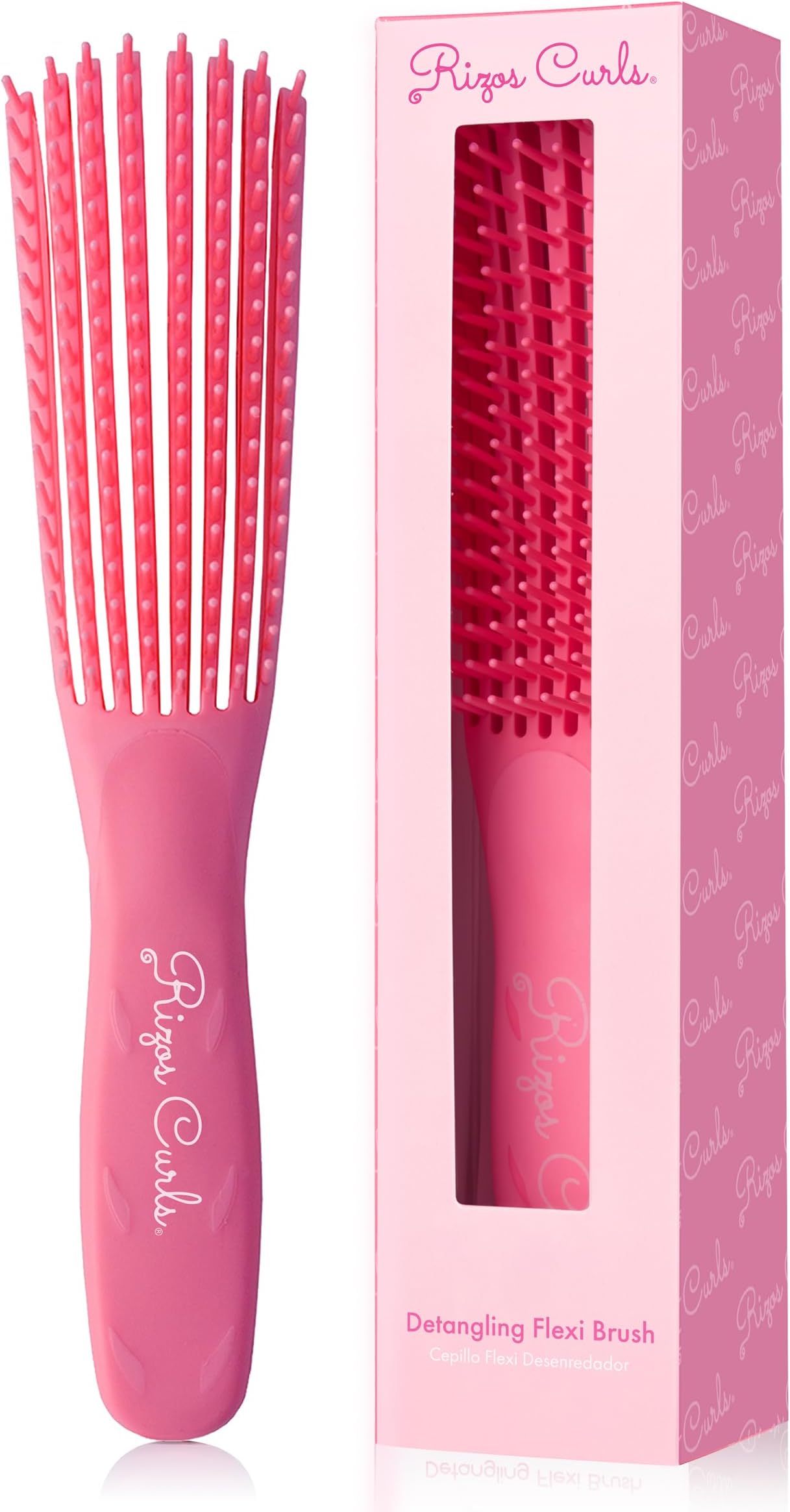 Rizos Curls Detangling Flexi Brush, Detangle Curly, Coily Curls, Shower Brush, Reduce Hair Loss & Breakage, Distribute Product and Add Shine, Pink