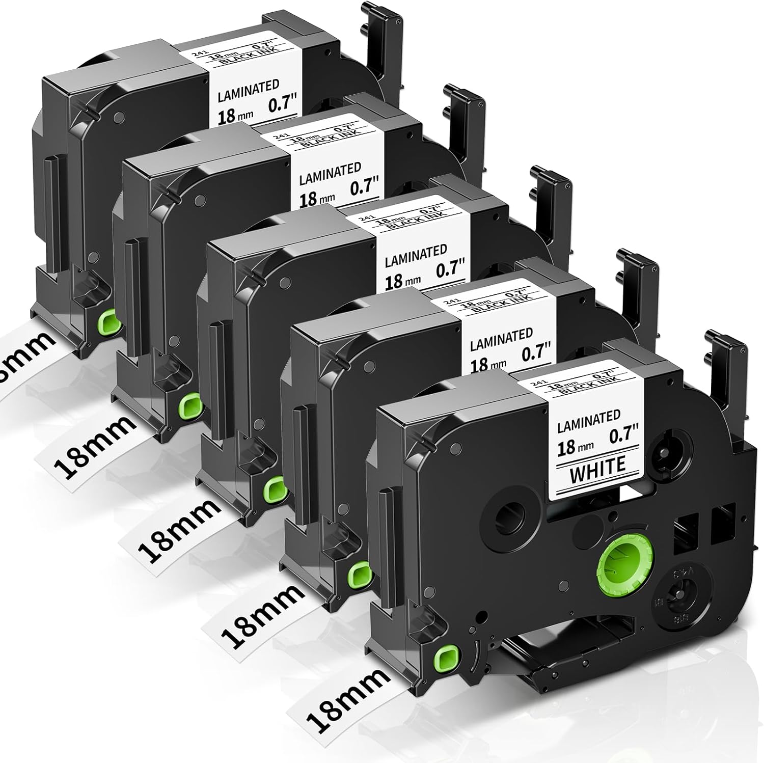 Anycolor TZe-241 TZ Tape 18mm Laminated White Replacement for Brother P Touch 3/4'' (0.7") Label Maker Tape TZe241 for Brother Ptouch PT-D400 D410 D600 D610BT D460BT Refills, 5-Pack