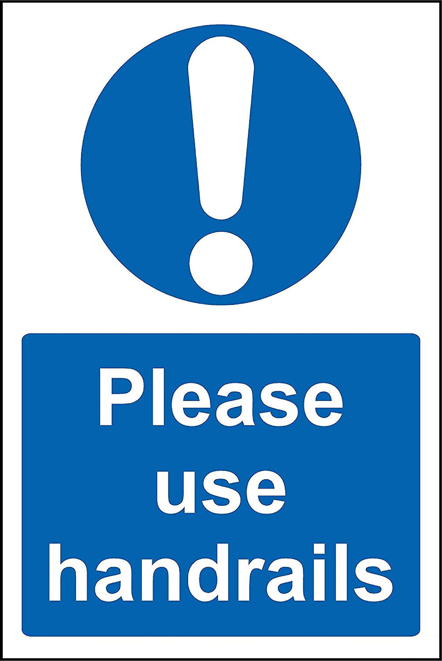 Kpcm Display Ltd Blue Please Use Handrails Safety Sign - 1.2Mm Rigid Plastic 200Mm X 150Mm