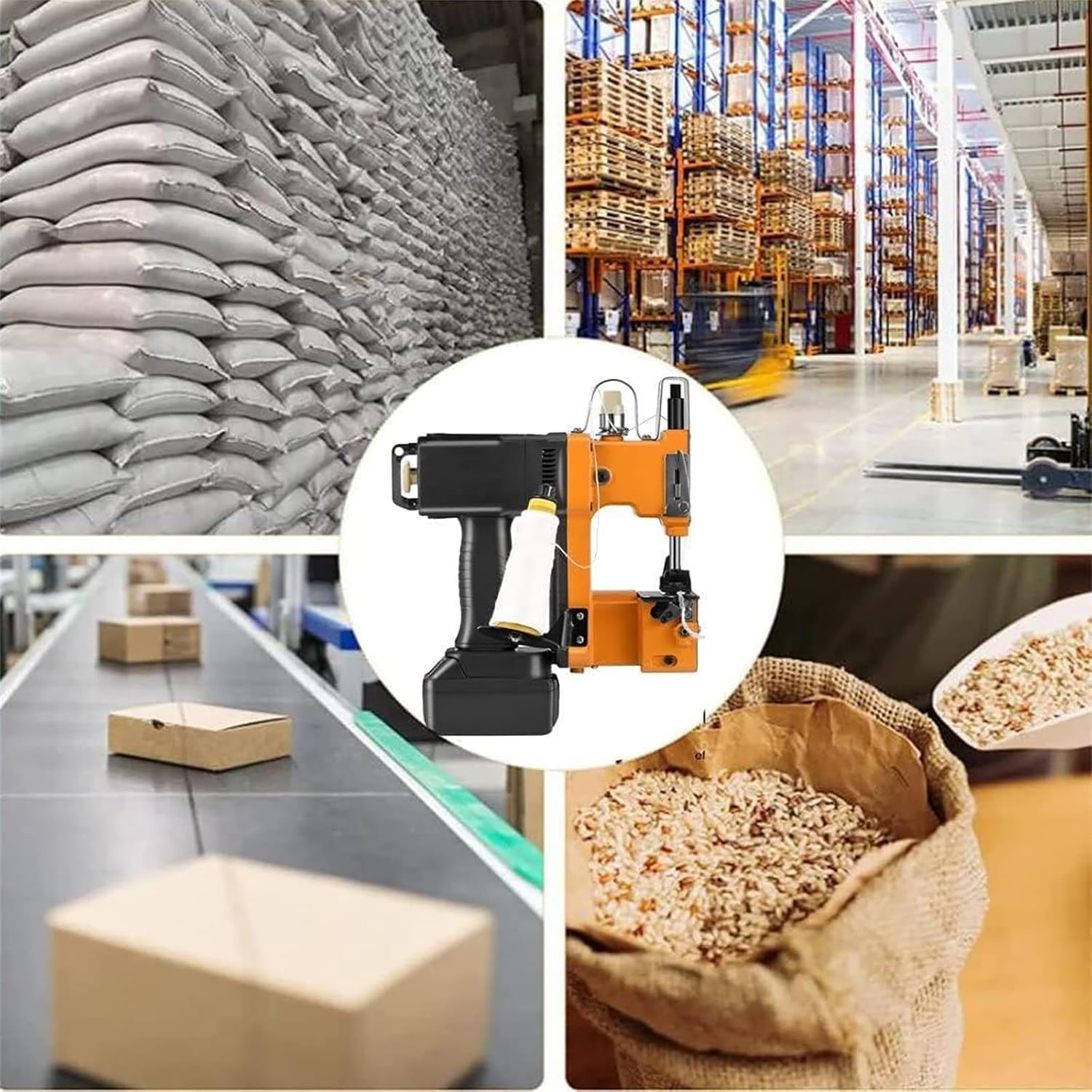 Handheld Bag Closing Machine, 210W Wireless Automatic Woven Bag Packing Machine with 36V Large Capacity Battery, 12000r/min, for Rice/Sack/Woven/Paper/Plastic Bags