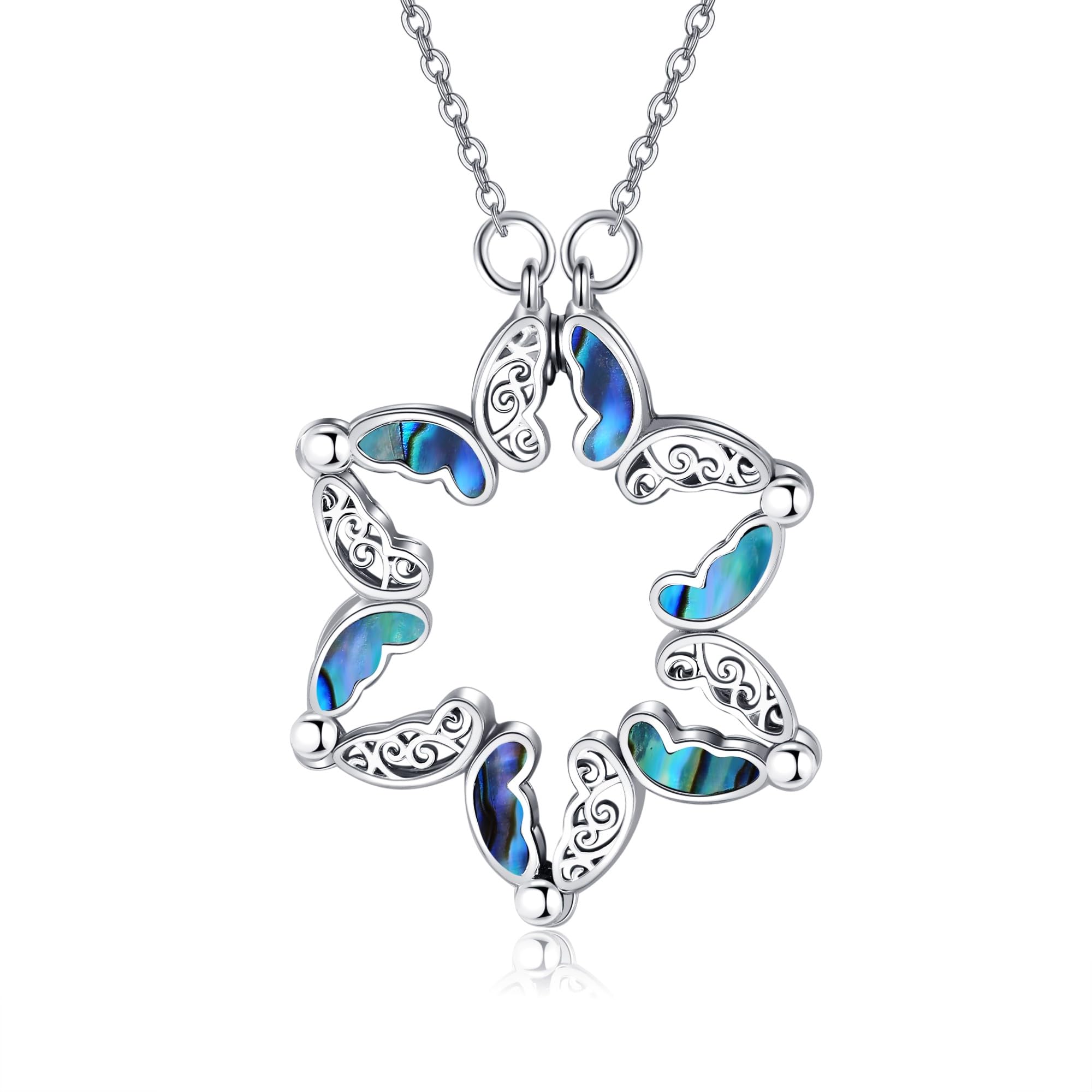 Collana da donna a forma di stella di David, in argento 925, con farfalle, gioiello da donna, Argento sterling, Nessuna pietra preziosa