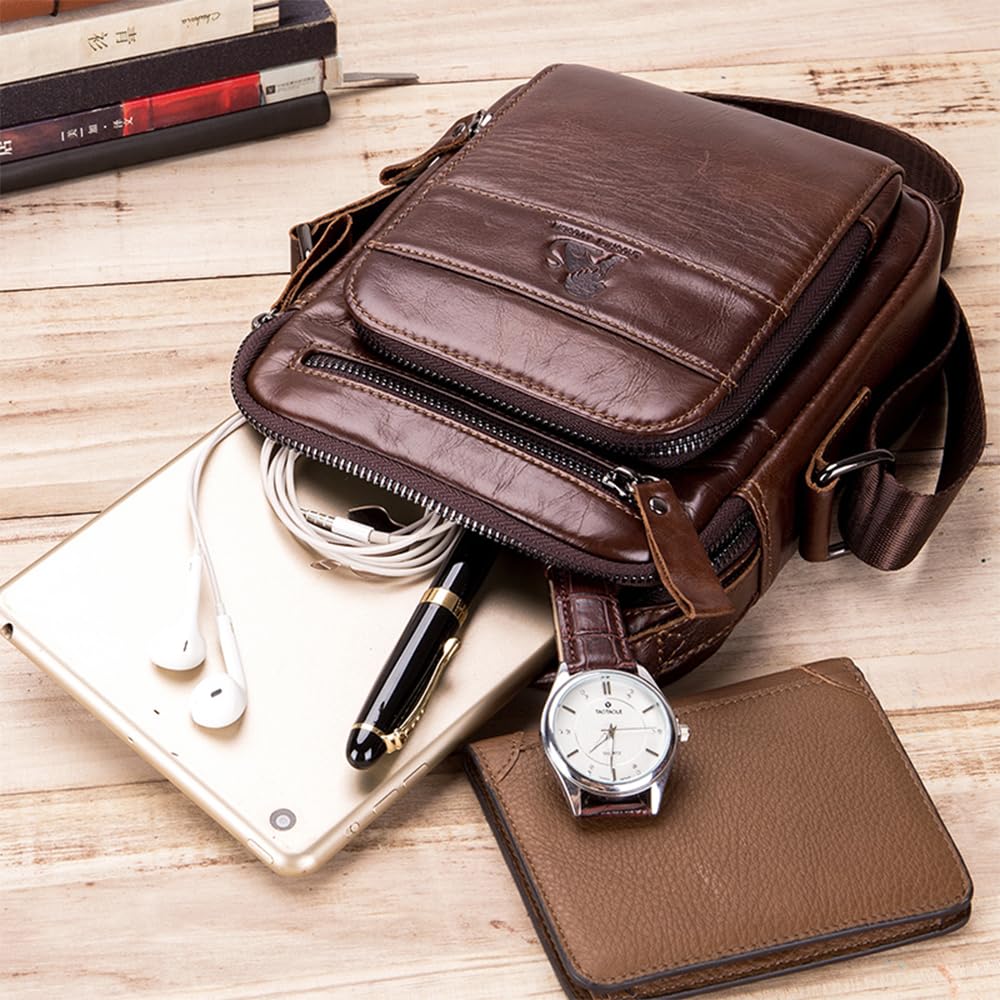 pundarika Bolso de hombro de piel auténtica para hombre, bolsas de hombre pequeñas para hombre, bolso cruzado, bolsa de mensajero, correa de hombro ajustable