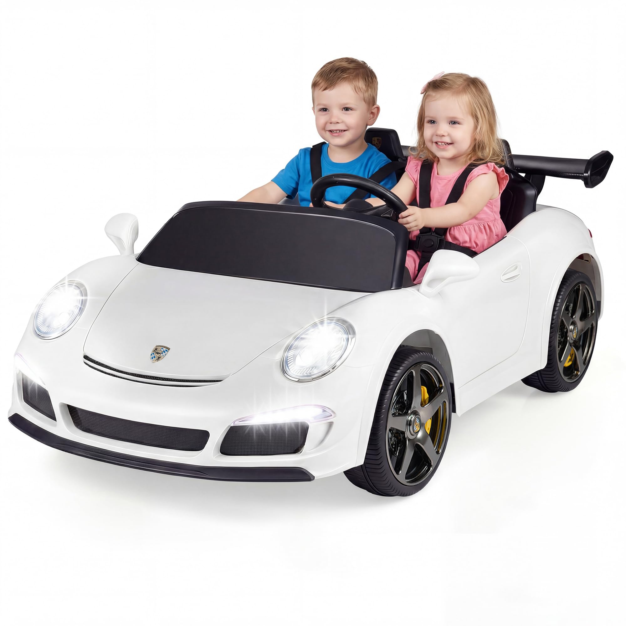 RELAX4LIFE Auto Elettrica per Bambini 24V con Licenza RUF, 2 Posti Rosa, Telecomando 2.4G, Luci LED, Giocattolo per Bambini 3-8 Anni (Modello: S322) (Bianco)
