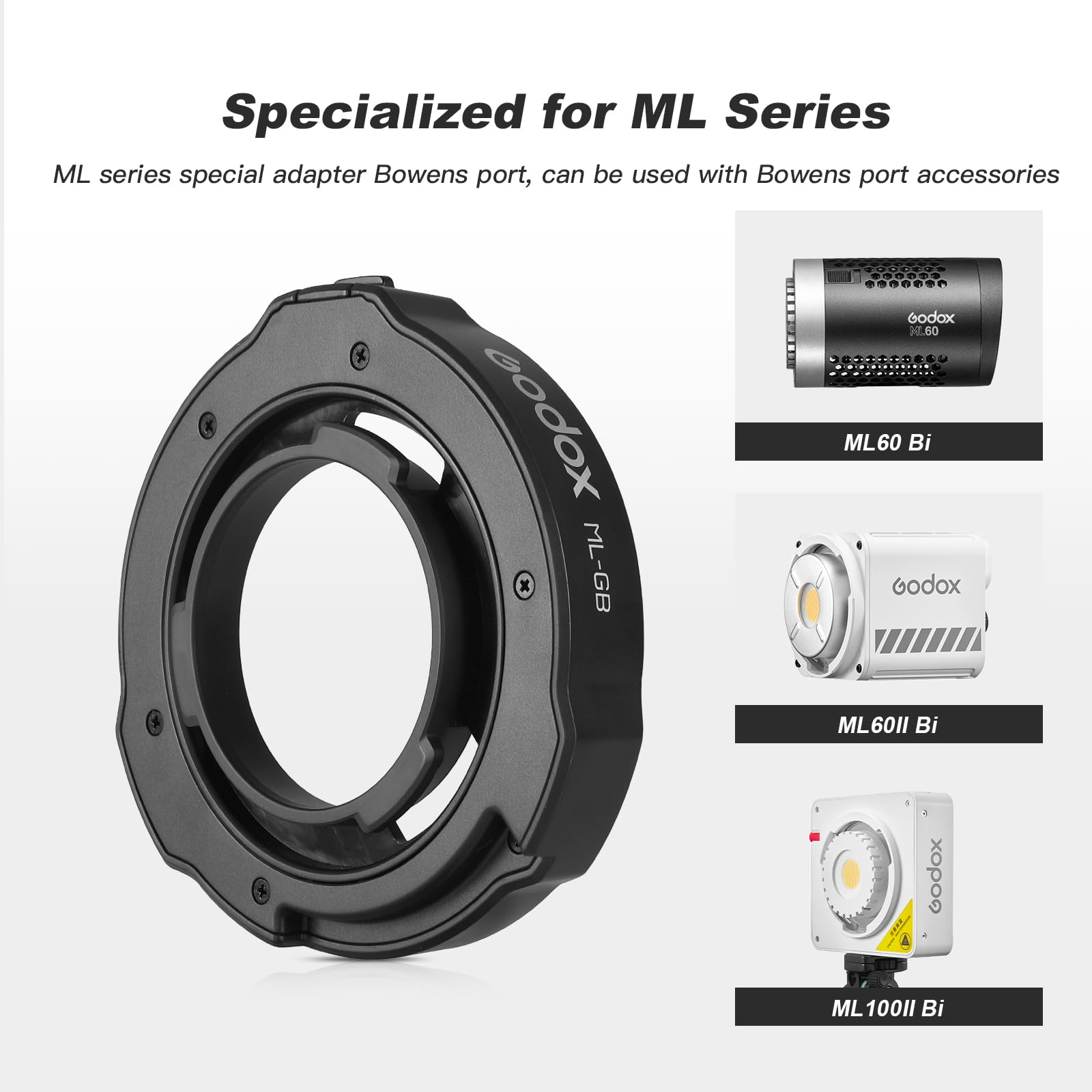 Godox ML-GB Adapter z mocowania Godox na mocowanie Bowens do Godox ML100Bi, ML60IIBi, ML30, ML30Bi, ML60, ML60Bi, akcesoria oświetleniowe