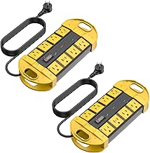 CCCEI 2 Outdoor Power Strips Weatherproof with 8 Plug, Waterproof Extension Cord with Multiple Outlets, Christmas Exterior Garden Yard Surge Protector 6FT, Yellow.